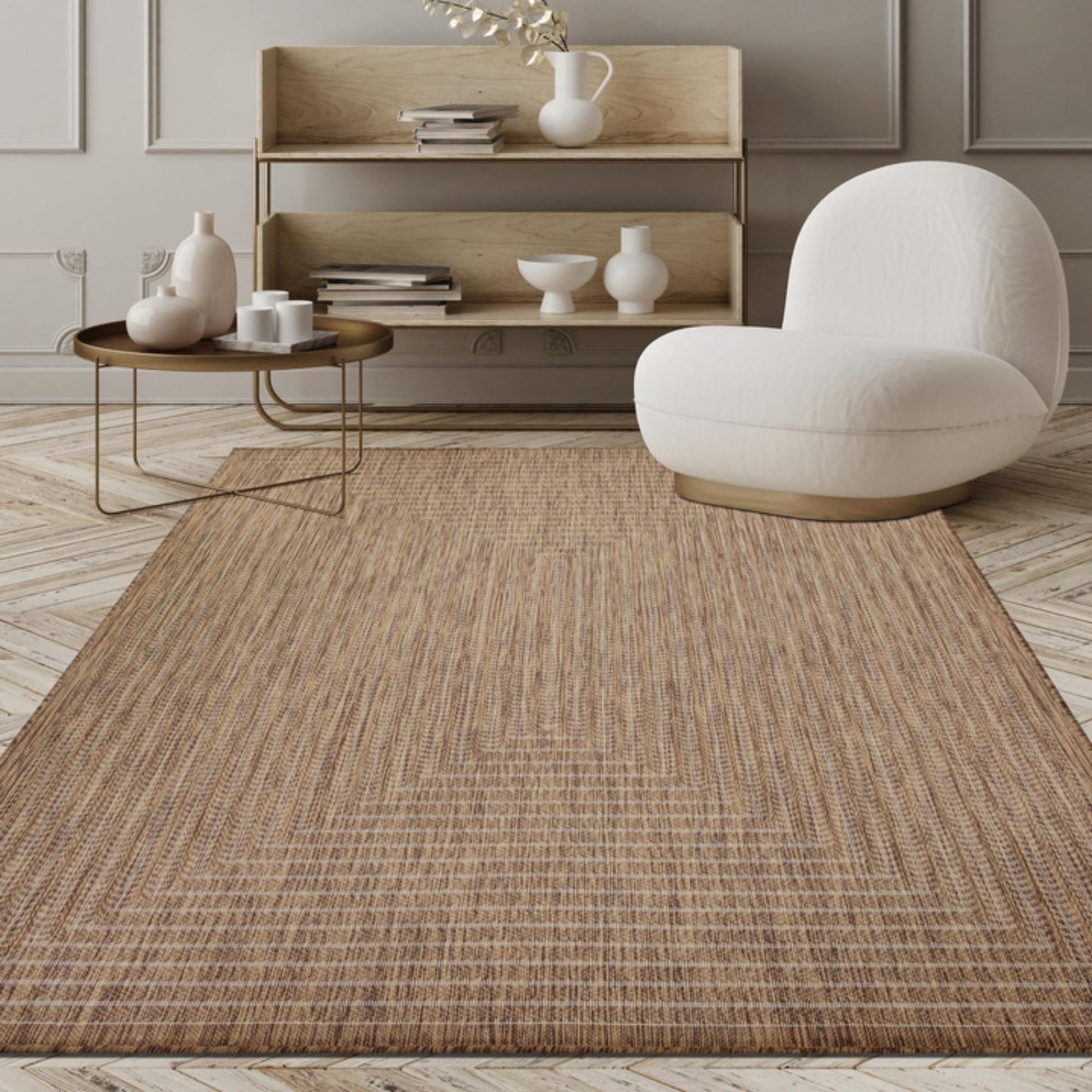 Adiva Rugs Outdoor Indoor Area Rug, Weather Resistant, Easy to Clean, Stain Resistant Floor Mat for Dining Room, Backyard, Deck, Patio (Wooden, 8' x 10')
