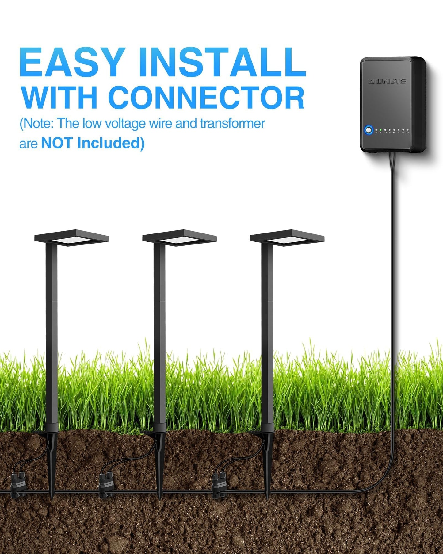 SUNVIE 3CCT Low Voltage Pathway Lights Wired Pathway Lights Outdoor 5W 3000K Anti Glare LED Low Voltage Landscape Lighting Waterproof Landscape Path Lights for Walkway Backyard Garden Patio, 4 Pack