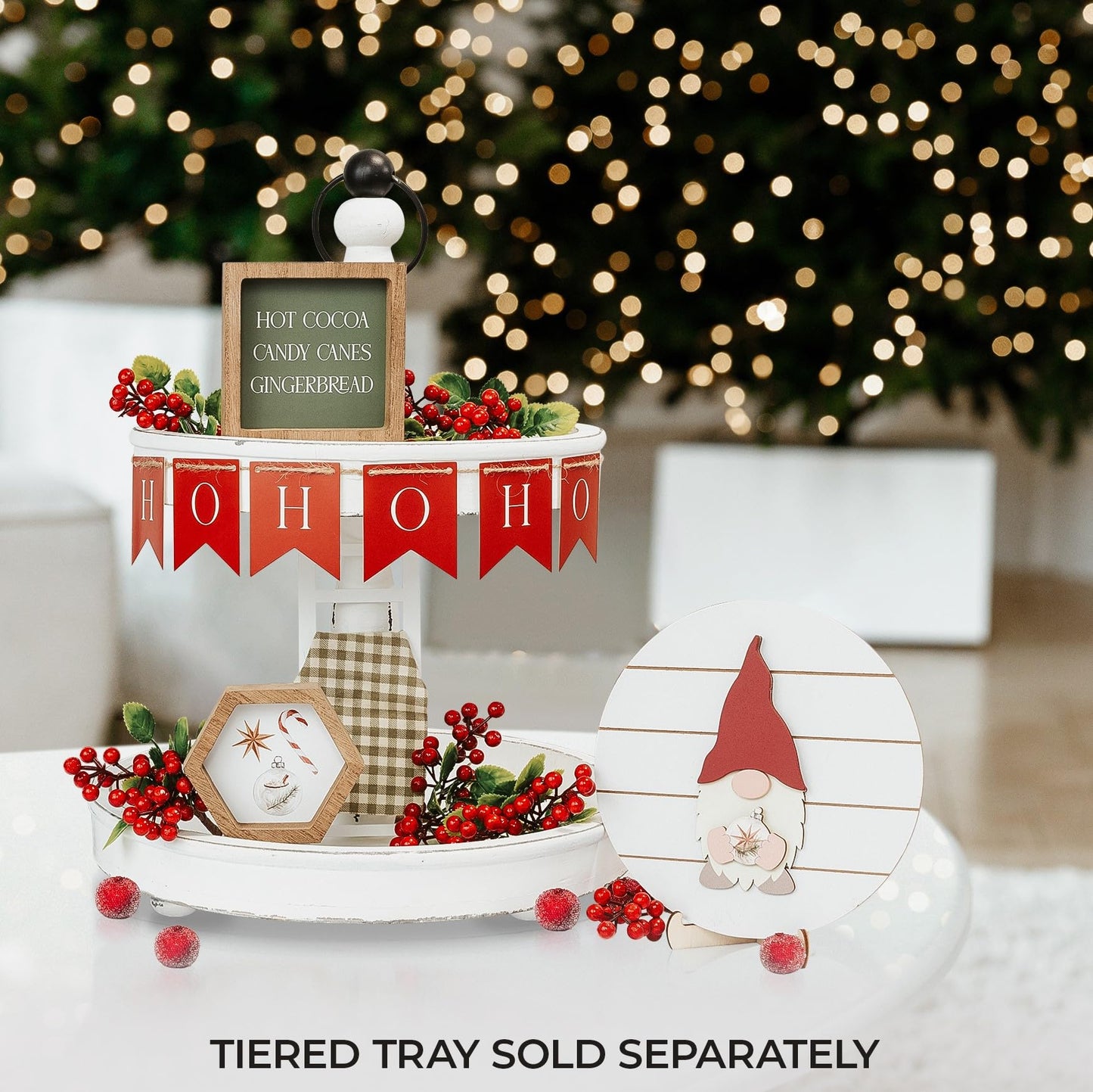 Beautiful Tiered Tray Decor Set for Christmas - Interchangeable All Season Decorations Bundle Incl. Spring, Valentines Day & More - Modern Farmhouse Centerpiece for Home & Kitchen Decor