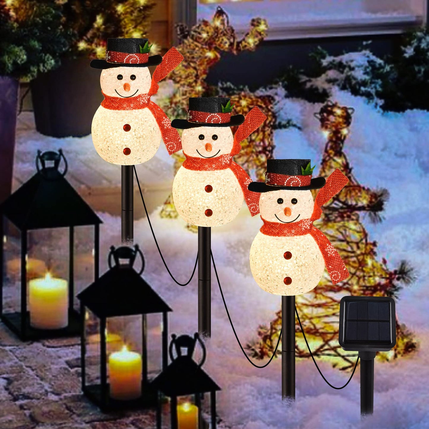 LIGHTSHINE 3PCS Snowman Shape Solar Christmas Lights Decorations, Solar Landscape Pathway Stakes Lights, Outdoor Christmas Decor for Garden, Yard, Patio, Porch (Warm White)