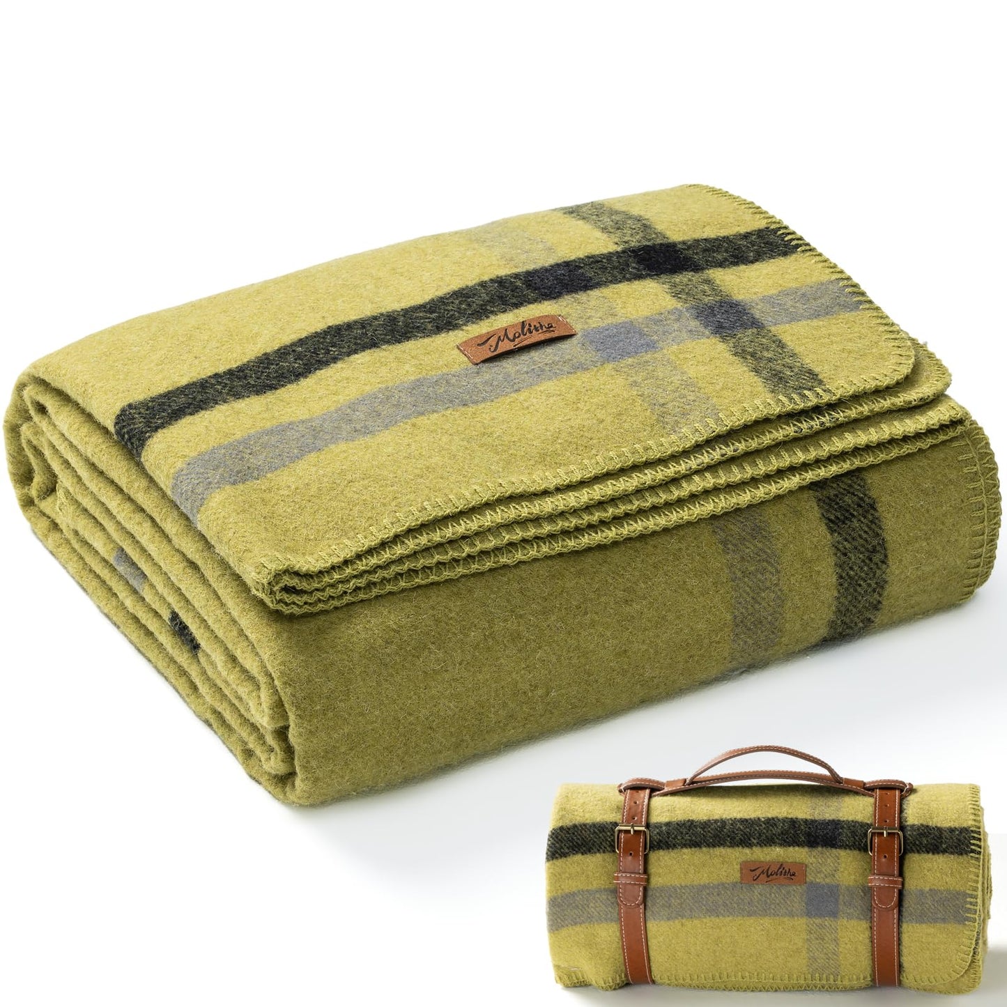 Molithe 100% Wool Blanket, 62" x 86", Warm, Thick, Washable, Military Wool Blanket, Great for Camping, Outdoors, Sporting Events, Survival Kits