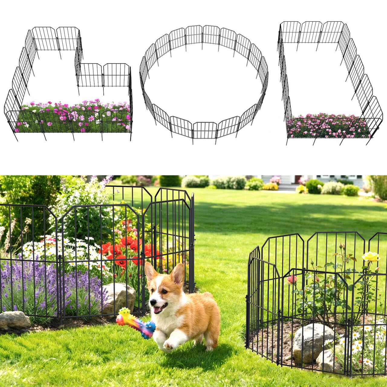 VANCASTLE Decorative Garden Fence, Toatal 10FT(L) x 24IN(H) Outdoor Metal No Dig Fence Animal Barrier, Rustproof No-Tool Assembly Landscape Edging for Yard, Lawn, Patio, Flower Bed-10 Panels Design A