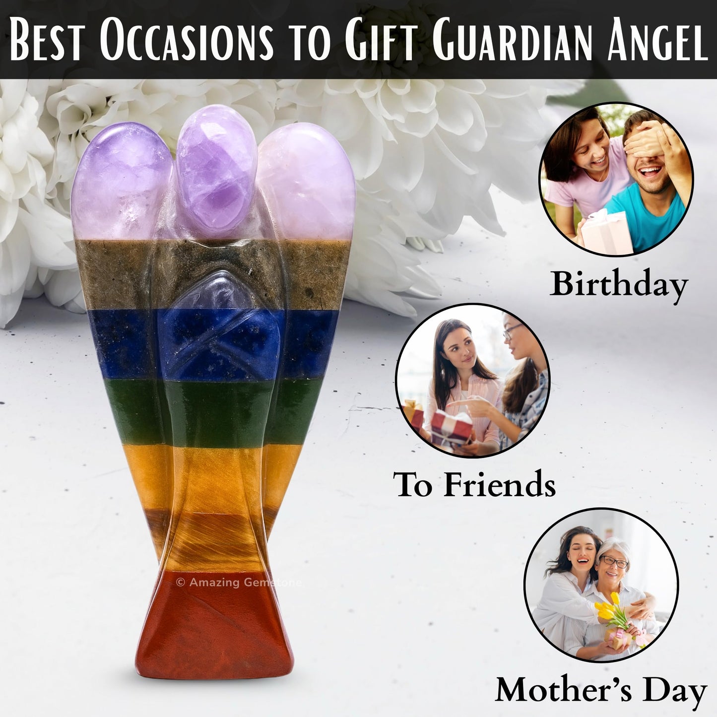 Amazing Gemstone Chakra Angel - Chakra Crystal Angel and Pocket Guardian Angel Crystal Figurines (3 inches)