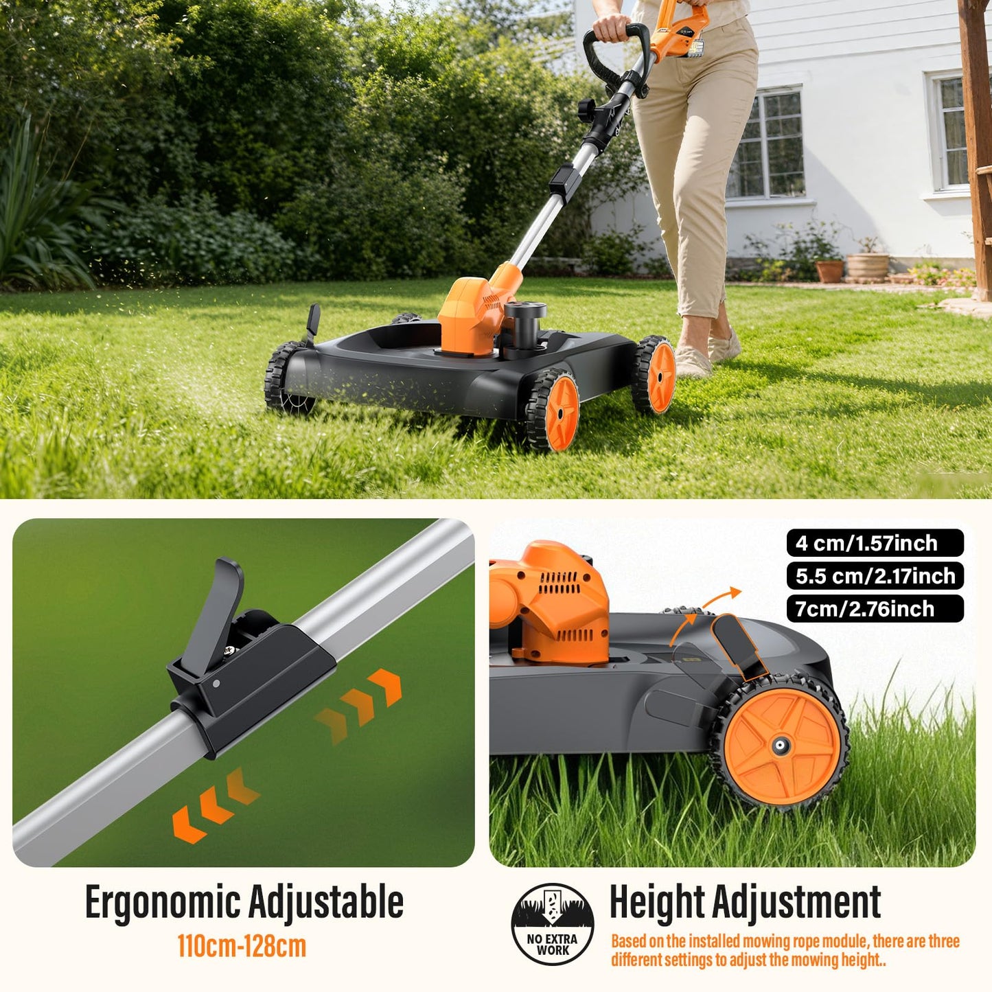 3-in-1 Cordless Lawn Mower, 3000W Brushless String Trimmer & Wheeled Edger Combo Kit, 18.9 Inch, 3 Blades for Lawn Weeds Shrubs, Adjustable Height & Angle Electric Weed Wacker Garden Tools