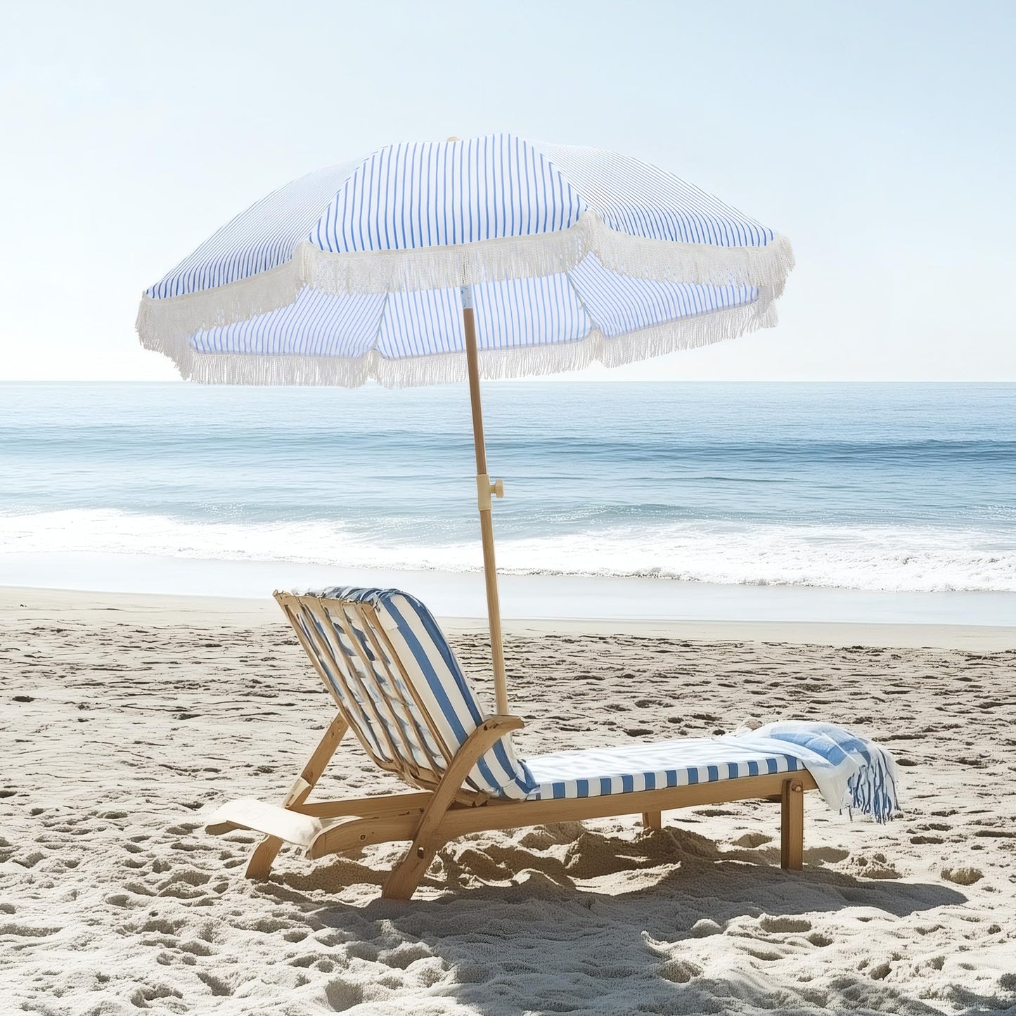 Kbrellaoutlets Patio Umbrella with UPF 50+ Protection, 8 Ribs, Push Button Tilt - Versatile Outdoor Shade for Garden, Courtyard, and Beach (Blue Pinstripe)