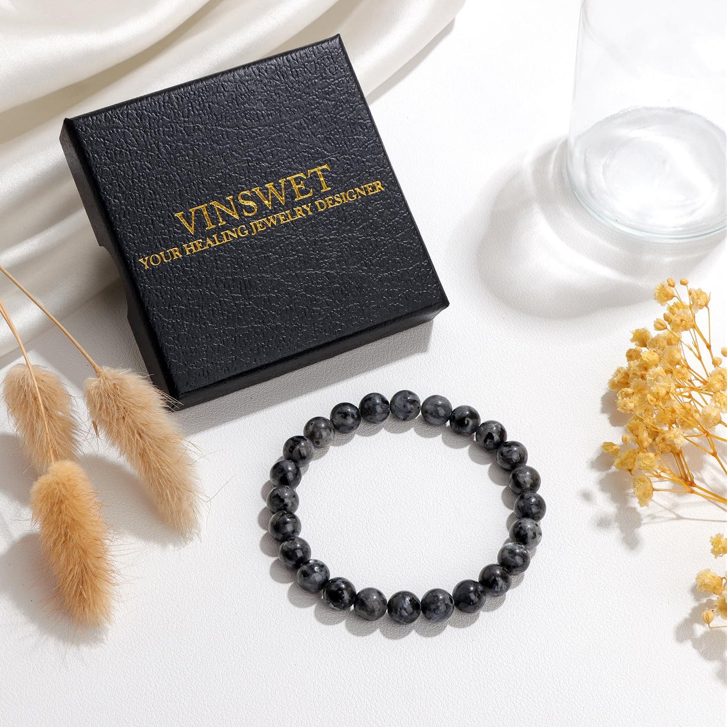 Vinswet Healing Crystal Bracelets for Women Men 8mm Labradorite Natural Stone Beaded Stretch Bracelet Handmade Gemstone Reiki Spiritual Jewelry Gifts