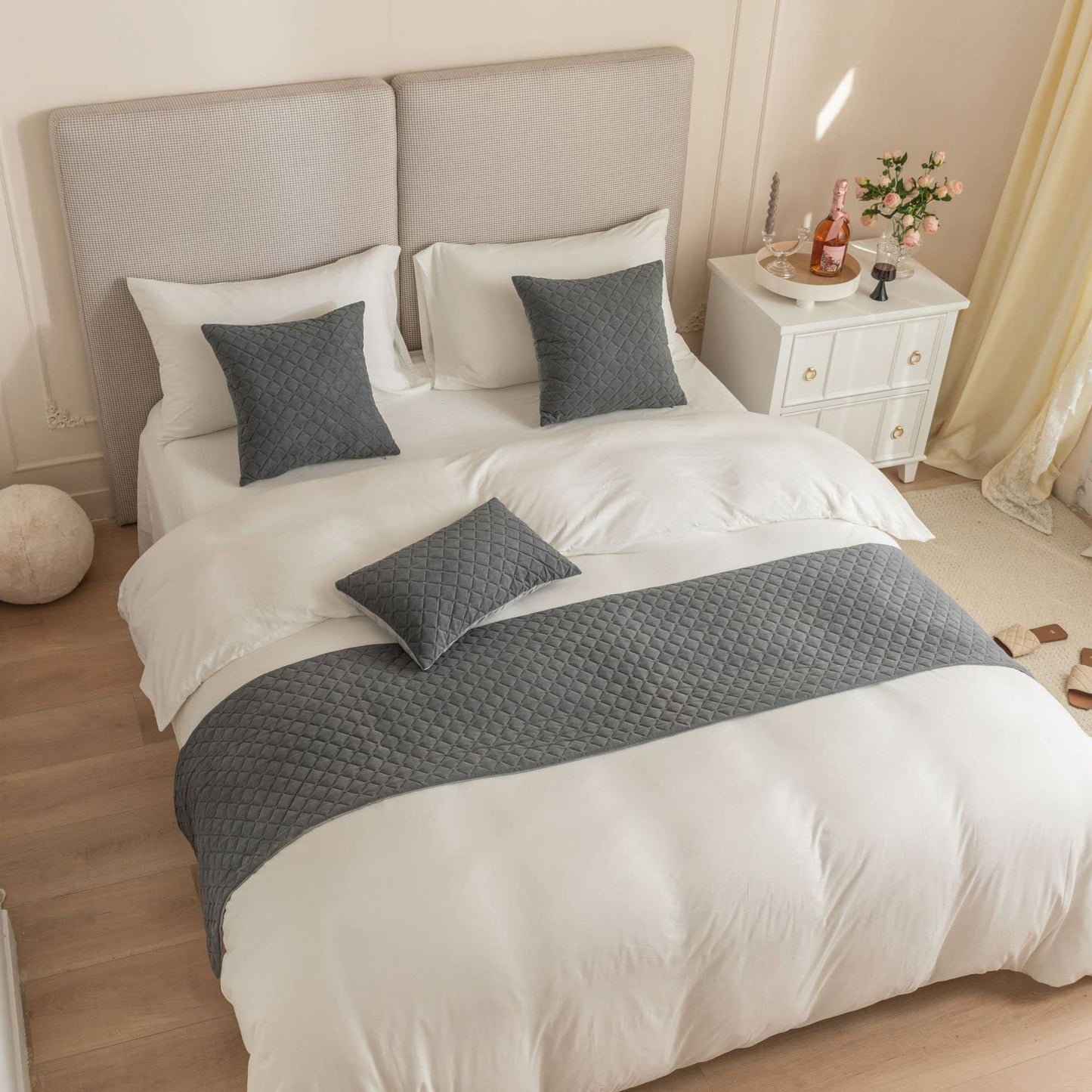 Eseriallen Bed Runner King Size,Gray Bed Runner for Foot of Bed Cushions Set 180X45cm for 1.2m Bed