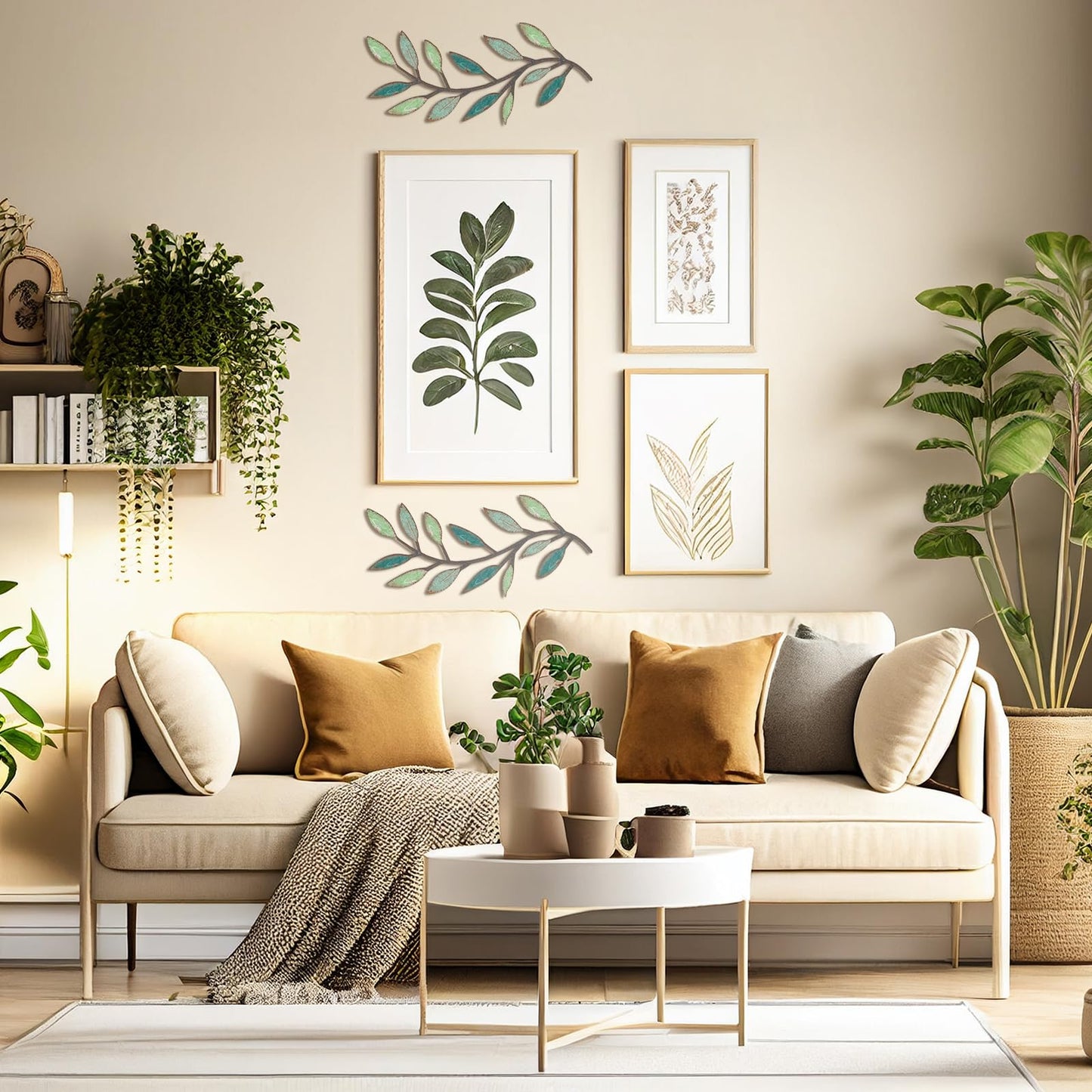 Zhengmy 2 Pieces Metal Tree Leaf Wall Decor Vine Olive Branch Leaf Wall Art Living Room, Hallway Wall Decor Outdoor Decoration(Gradient Green)