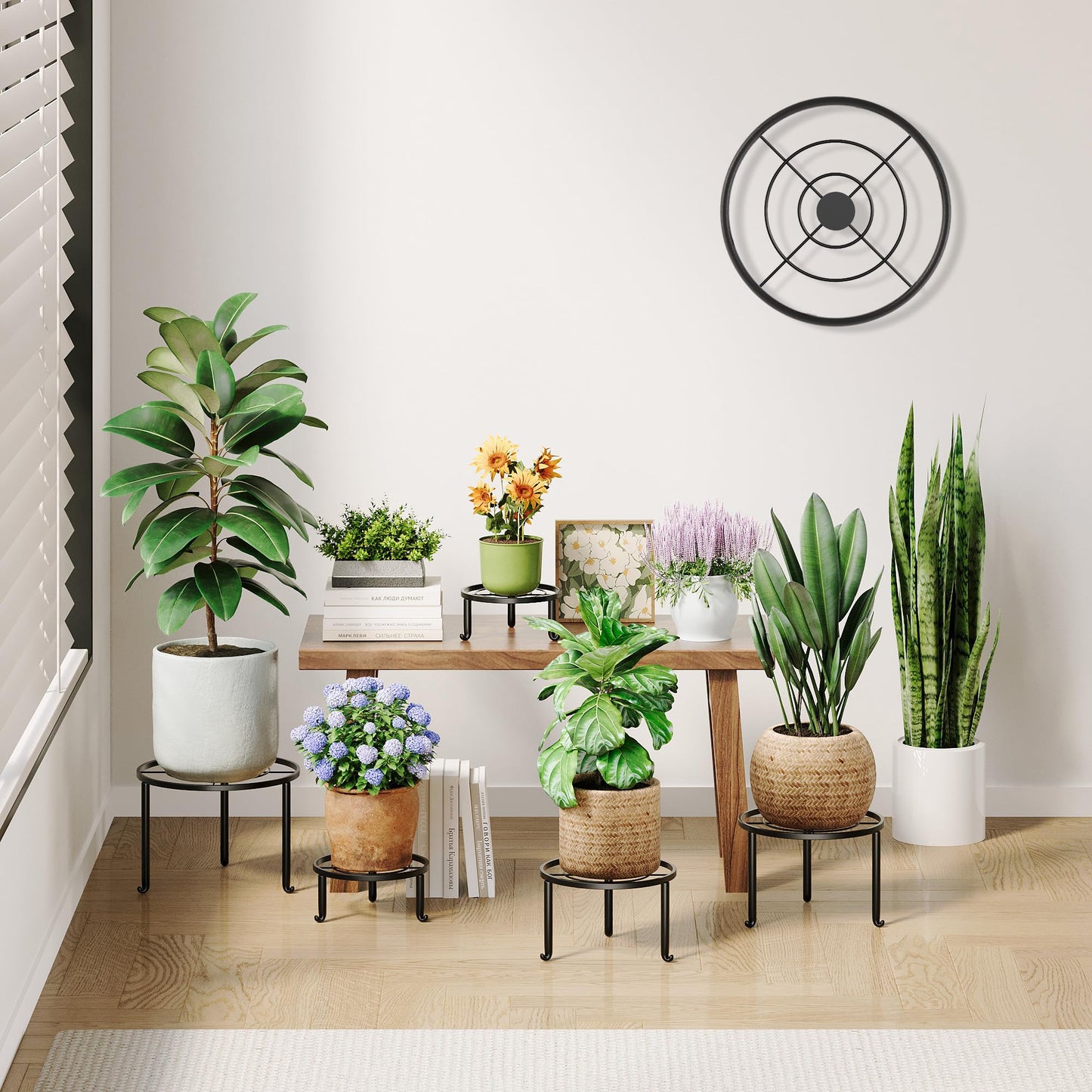 NQW 5 Pack Metal Plant Stand Indoor Outdoor Heavy Duty Rustproof Iron Flower Pot Stand Holder for Multiple Plants, Potted Holder Display Flower Shelf