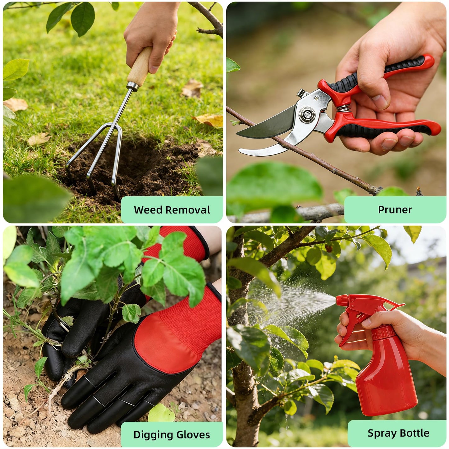 Garden Tools Set, 9-Piece Heavy Duty Gardening Tools with Clear Pocket Tote Bag, Stainless Steel Garden Hand Tools for Digging, Planting, Weeding and Pruning, Durable Gardening Kit