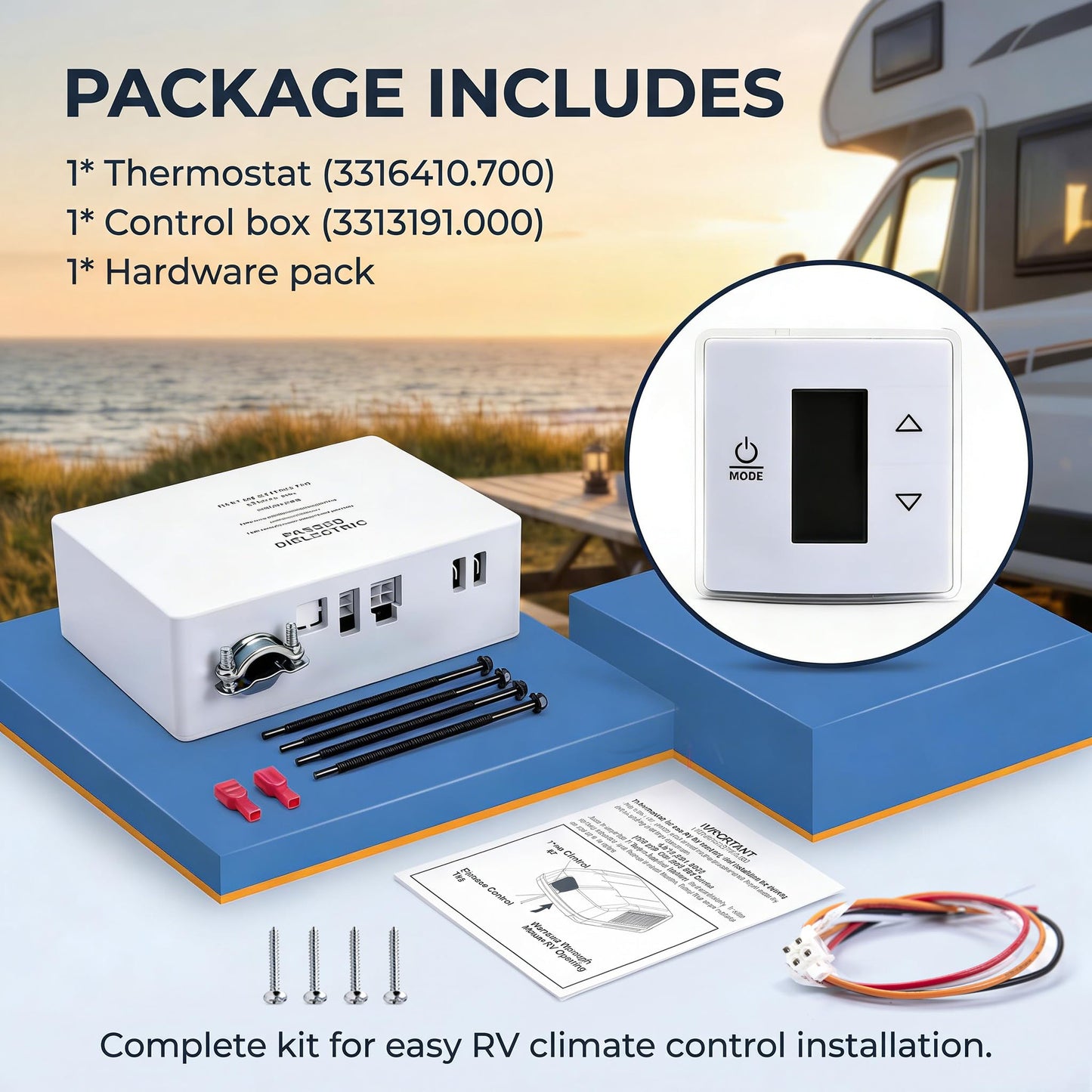 Sorello RV Wall Thermostat & Relay Box - Heat/Cool Control for Dometic RV/Camper Air Conditioner 3316230.700 3316230.000 White Wall Thermostat