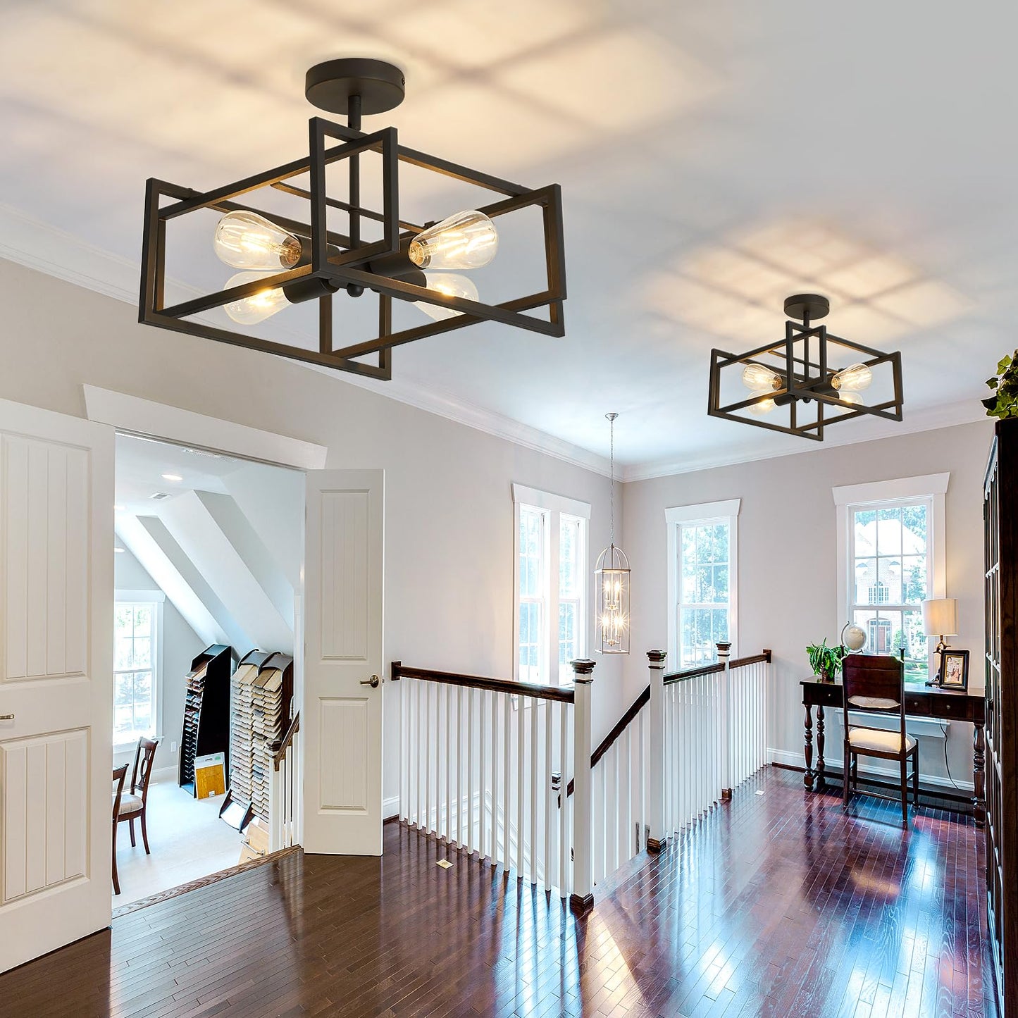 SZXYKEJI 2-Pack Close to Ceiling Light Modern Black Flush Mount Ceiling Light Fixture 18.89 Inch E26 Base Chandelier Lighting for Farmhouse Kitchen Island Dining Room Bedroom Foyer Entry