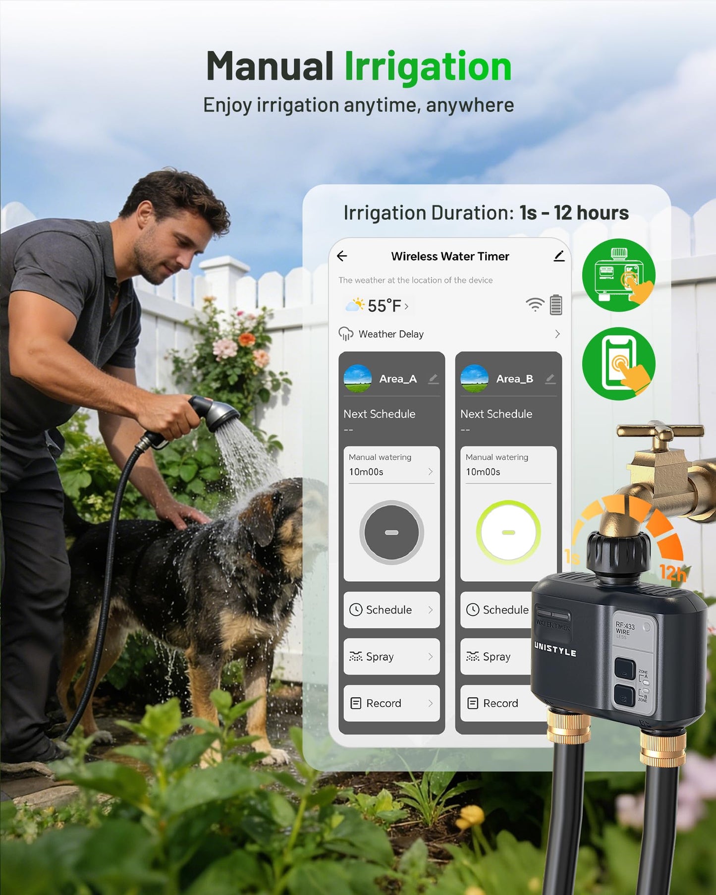 [All-New 2027] 1700FT WiFi Sprinkler Timer 2 Zone, Unistyle Smart Hose Timers Compatible Alexa & Google Voice and App Control, Water Timer for Garden Hose with Auto & Manual Modes for Garden Lawn