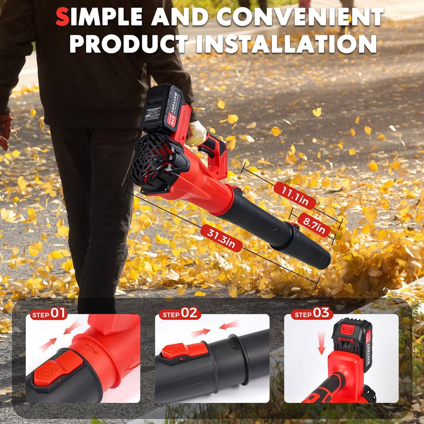 650CFM Cordless Leaf Blower,21V Electric Leaf Blower with 2 * 2.6Ah Battery & Charger,Electric 6-Speed Power Handheld Blower for Lawn Care,Yard, Garden, Patio & Outdoor