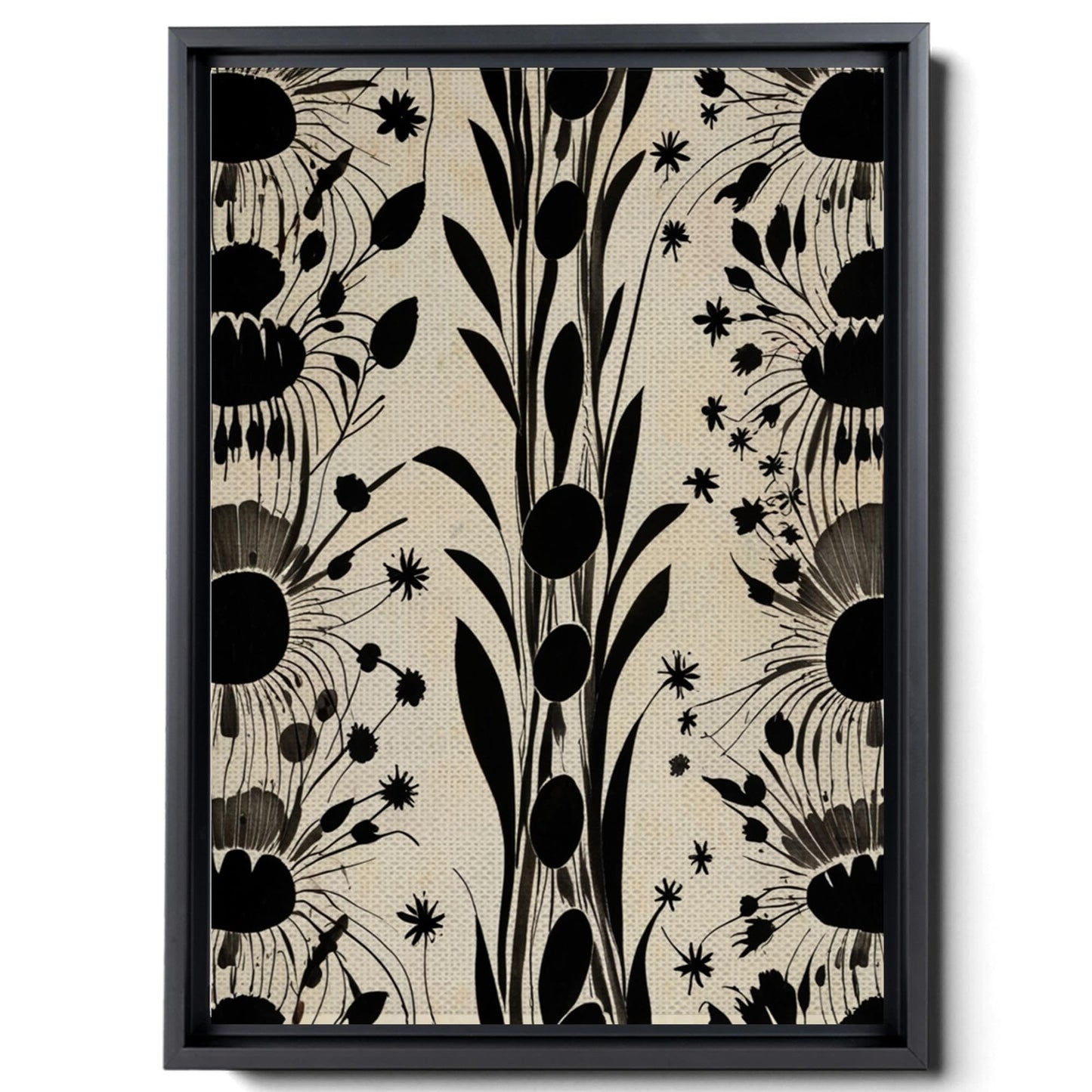 Canvas Print Scandinavian Folk Art Black and Beige Abstract Botanical Wall Art for Scandinavian Home Decor Canvas, Print