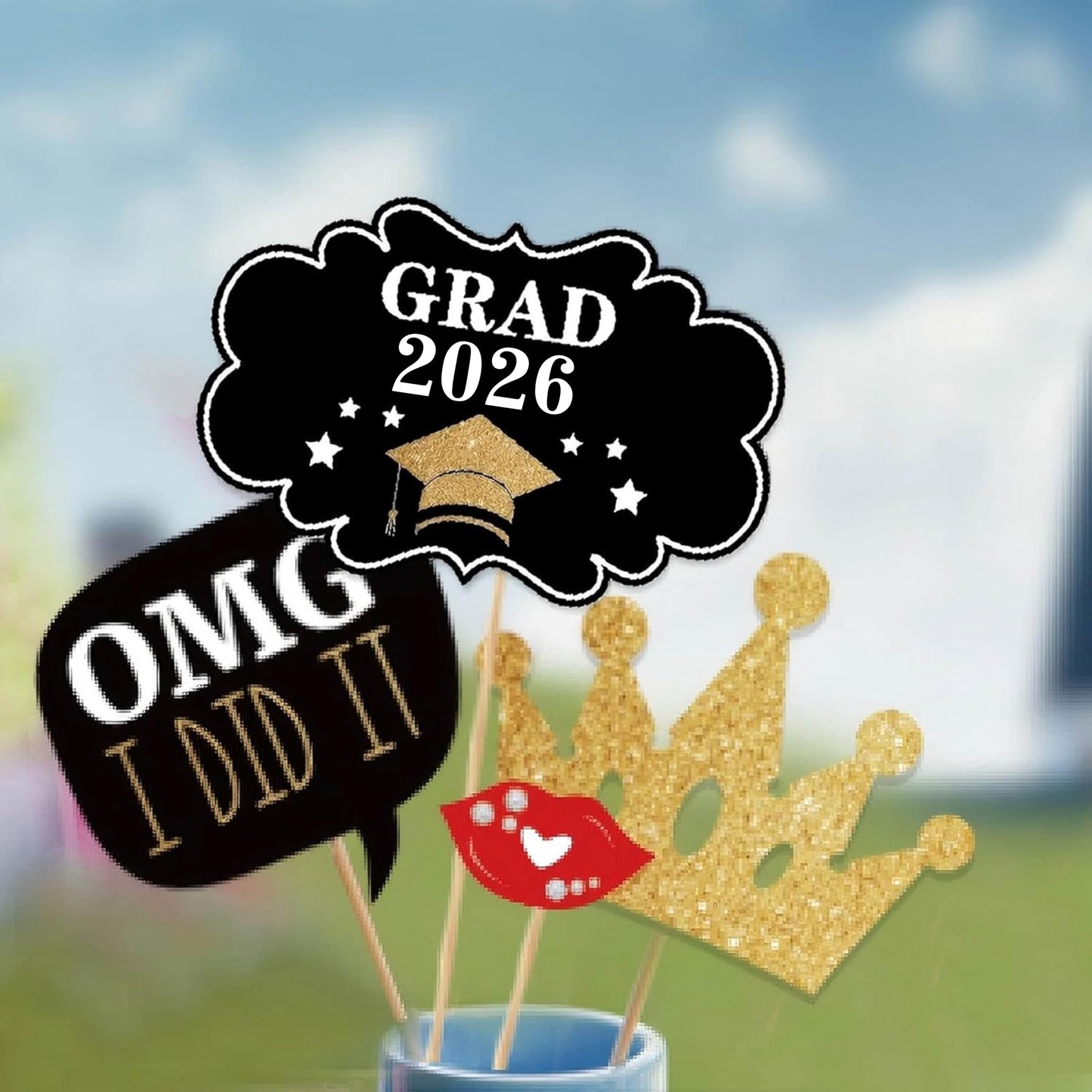 Happy Graduation 2026 Photo Booth Props 35pcs Funny Large Graduation Photo Props Class of 2026 Grad Decor with Sticks for Kids Boy Girl Women Men Graduation Party Favors Supplies Decorations