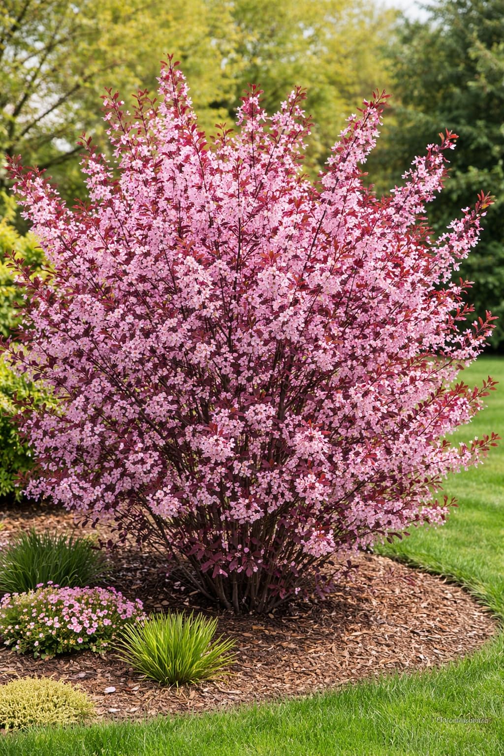 Purple Leaf Sand Cherry Live Plant – Prunus Cistena Ornamental Shrub – Pink Spring Blossoms with Deep Purple Foliage – Hardy Landscape Flowering Bush for Outdoor Gardens (2 Trees)
