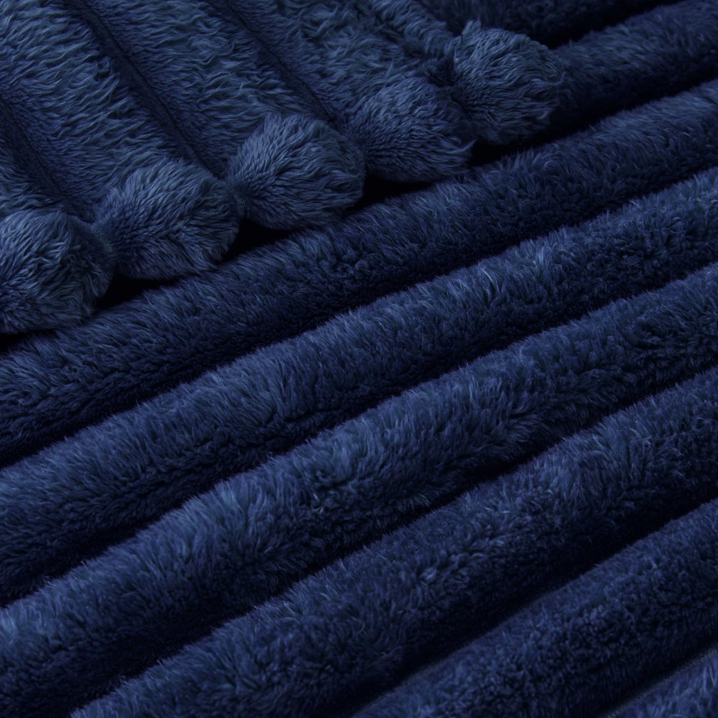 Exclusivo Mezcla Fleece Throw Blanket for Couch, Super Soft Striped Jacquard Bed Blanket, Lightweight Fuzzy Cozy for All Seasons, 50x60 Inches, Navy Blue
