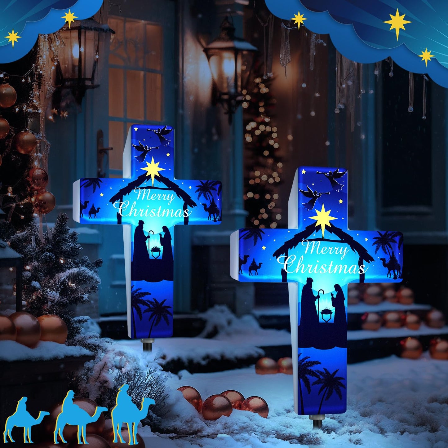 Yousoontic Christmas Garden Stake Solar Lighted Holy Night Outdoor Solar Religious Yard Decorations Light up Rustic Cross Stake Decor for Patio Yard Decoration (Merry Christmas)