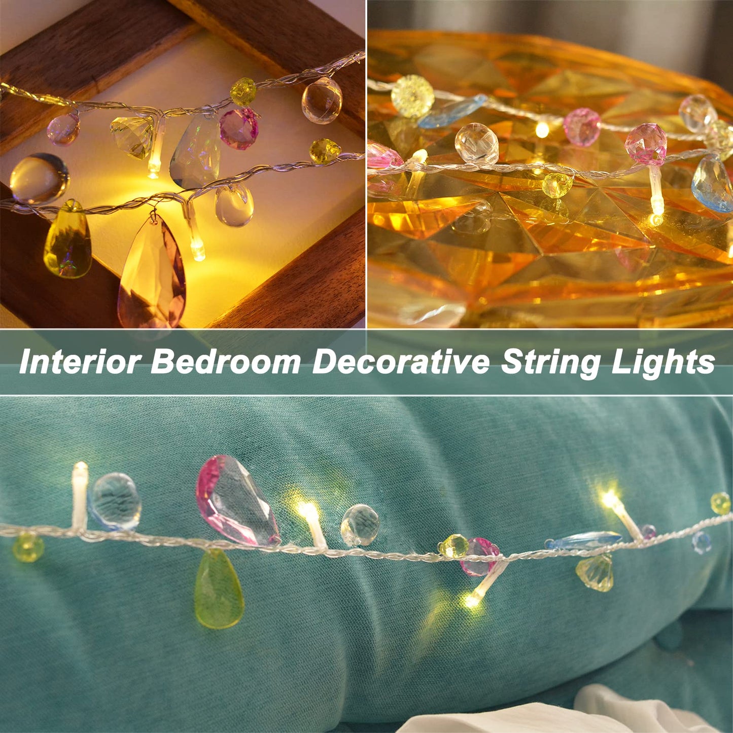 DealBeta Battery Operated Fairy String Lights, Acrylic Gems Jewels String Lights with Remote 8 Modes Timer Function,30 Warm White LED Battery Powered Fairy Lights for Bedroom Party Decor