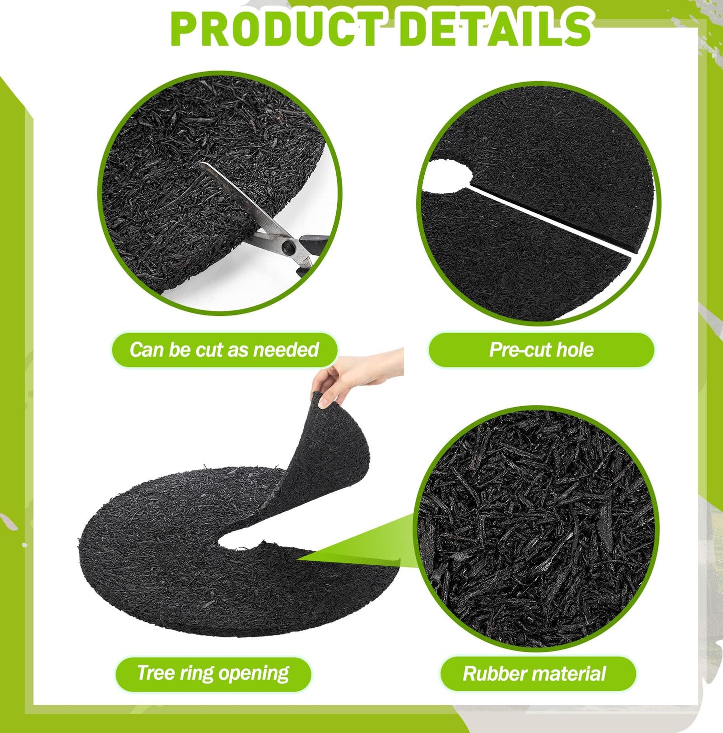 Peryiter 6 Pcs Rubber Mulch Tree Ring, Heavy Duty Rubber Mulch Mat, Tree Protector Weed Barrier Mats, Round Root Barrier for Root Protection Weed Grass Control (20 Inches)