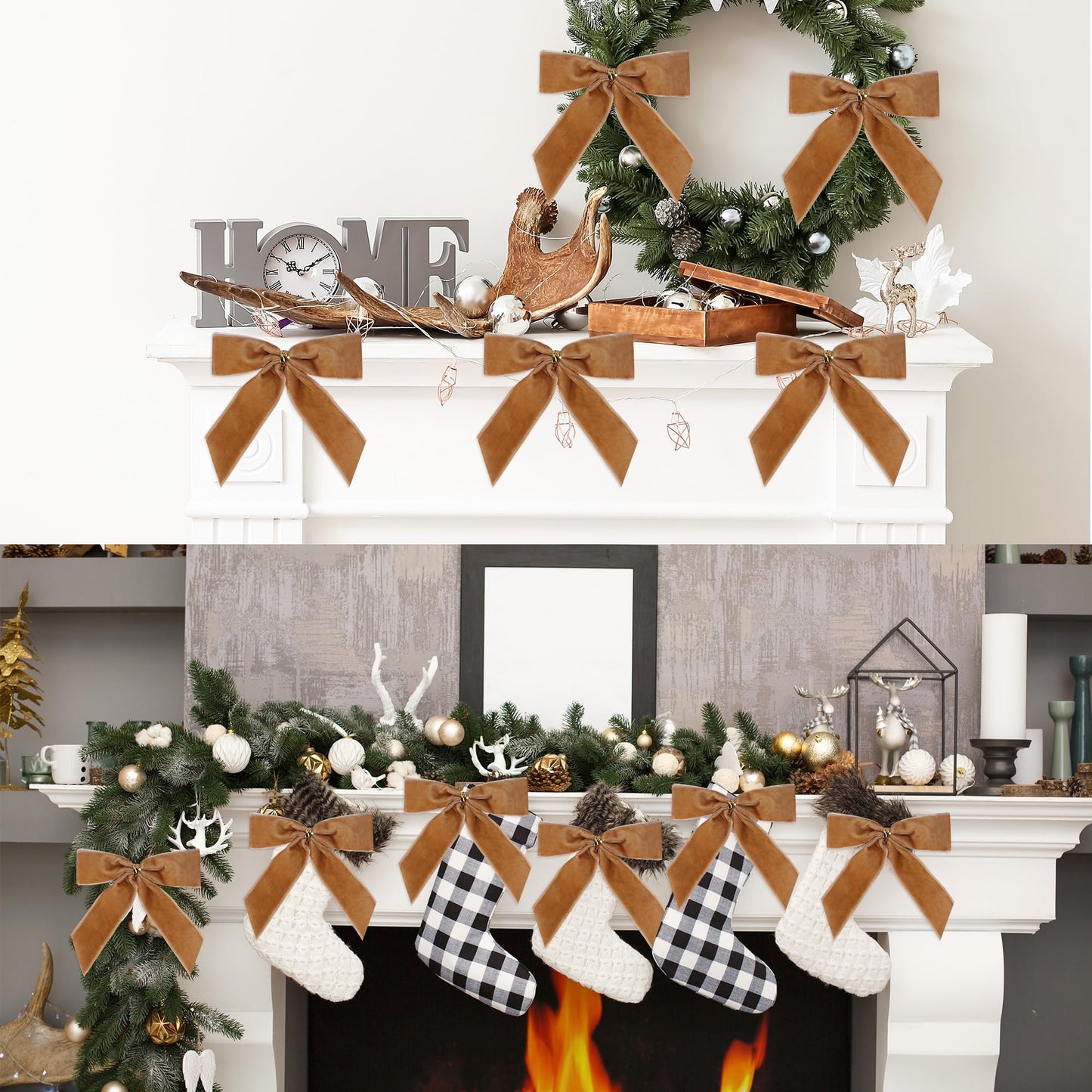 Sggvecsy 24 Pcs Christmas Bow Christmas Wreath Bows Velvet Ribbon Bows Xmas Tree Ornaments Gift Wrapping Xmas Decoration Handmade Crafts Gifts for Home Indoor Holiday Party (Camel)