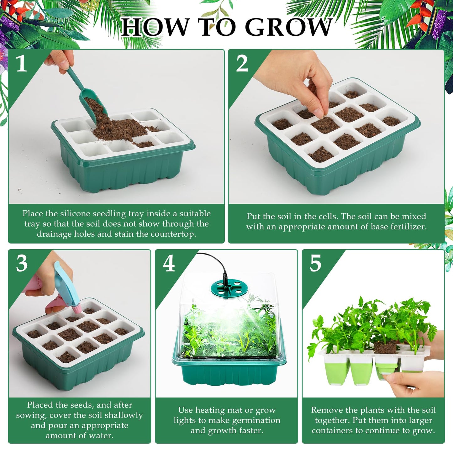 Ryscam 6pcs Reusable Seed Starter Kit, 72 Cells Seed Starter Trays, Silicone Seedling Starter Trays for Starting Plant Seeds with Flexible pop-Out Cells, Indoor Gardening Plant Germination Trays
