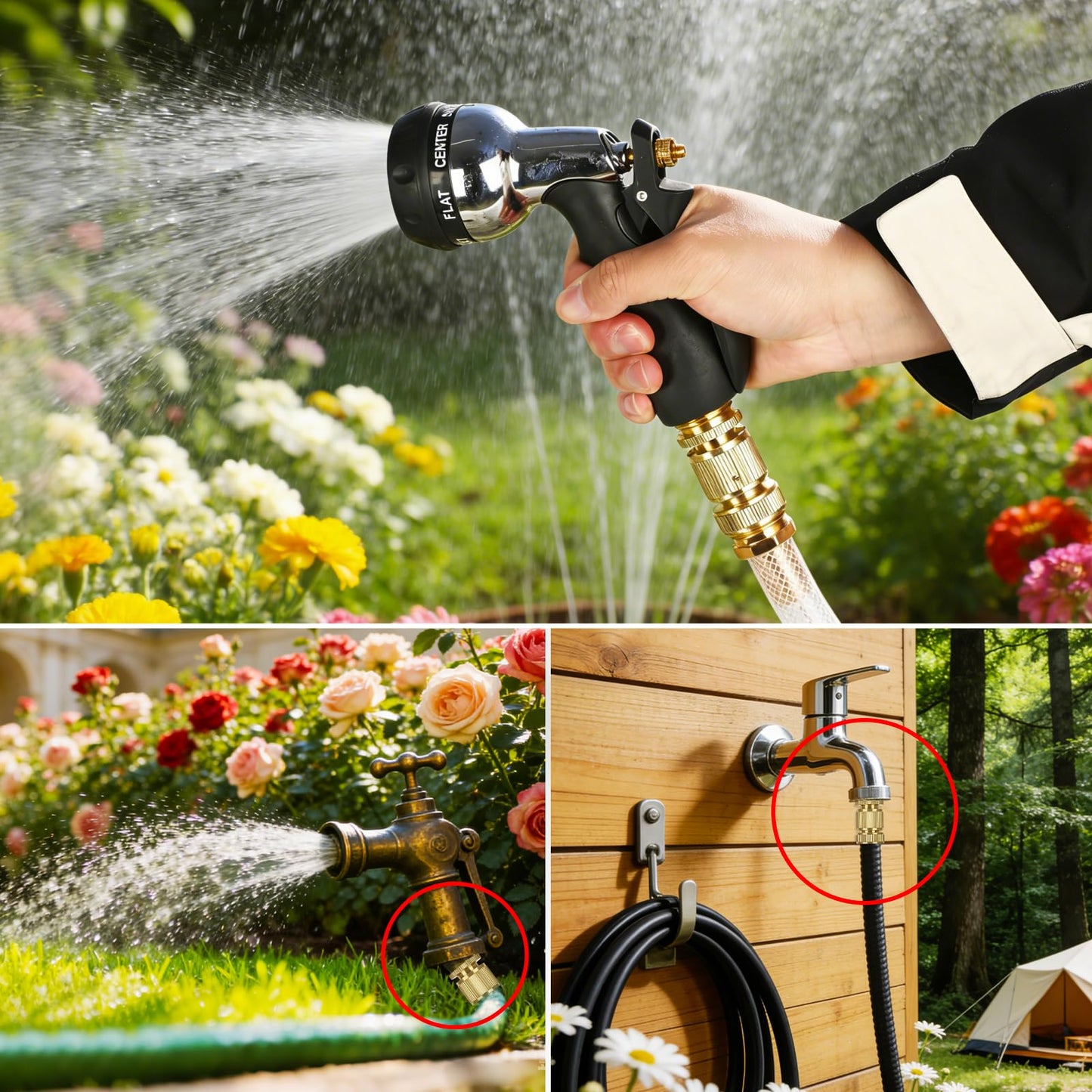 Dalmbox Solid Brass Garden Hose Quick Connect Fittings, 3/4" GHT,Quick Connect Kit, Female &Male Connectors with Extra Washers, Leak-Resistant, Quick Release Hose Connector for Garden Watering,4 sets