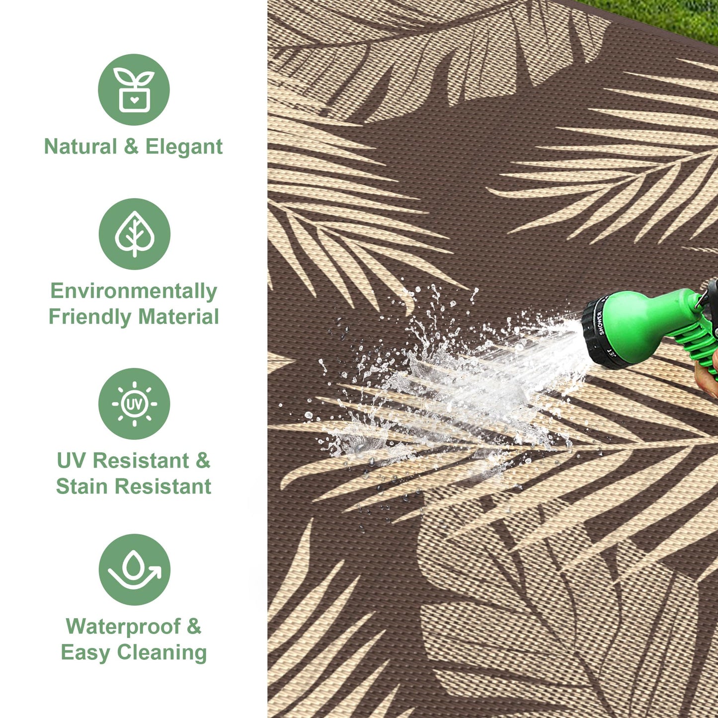 sarben Outdoor Rug 9' x 12' Waterproof for Patios Clearance, Reversible Plastic Straw Indoor Outdoor Rug for RV, Picnic, Backyard, Deck, Balcony, Porch, Beach, Coffe and Beige
