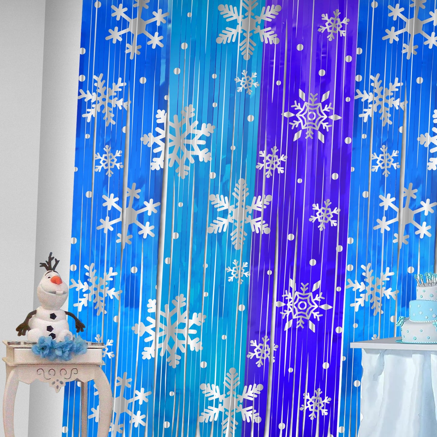 3 Pack Birthday Party Decorations Snowflake Tinsel Foil Fringe Curtains for Kids Frozen Birthday Backdrop Winter Christmas Holidays Photo Booth Prop Backdrop Streamer 3.3x6.6ft