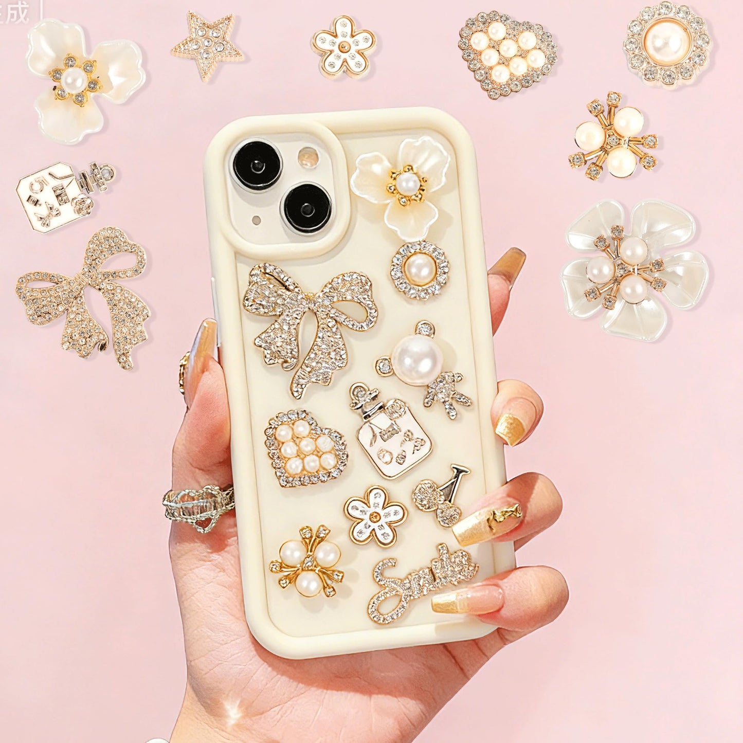 Junk Case Charms Kit with Gule, Junk Phone Case Decorating Kit with Bling Flower Butterfly Flatback Pearls Rhinestone Accessories for DIY Phones Case Deco Making Supplies