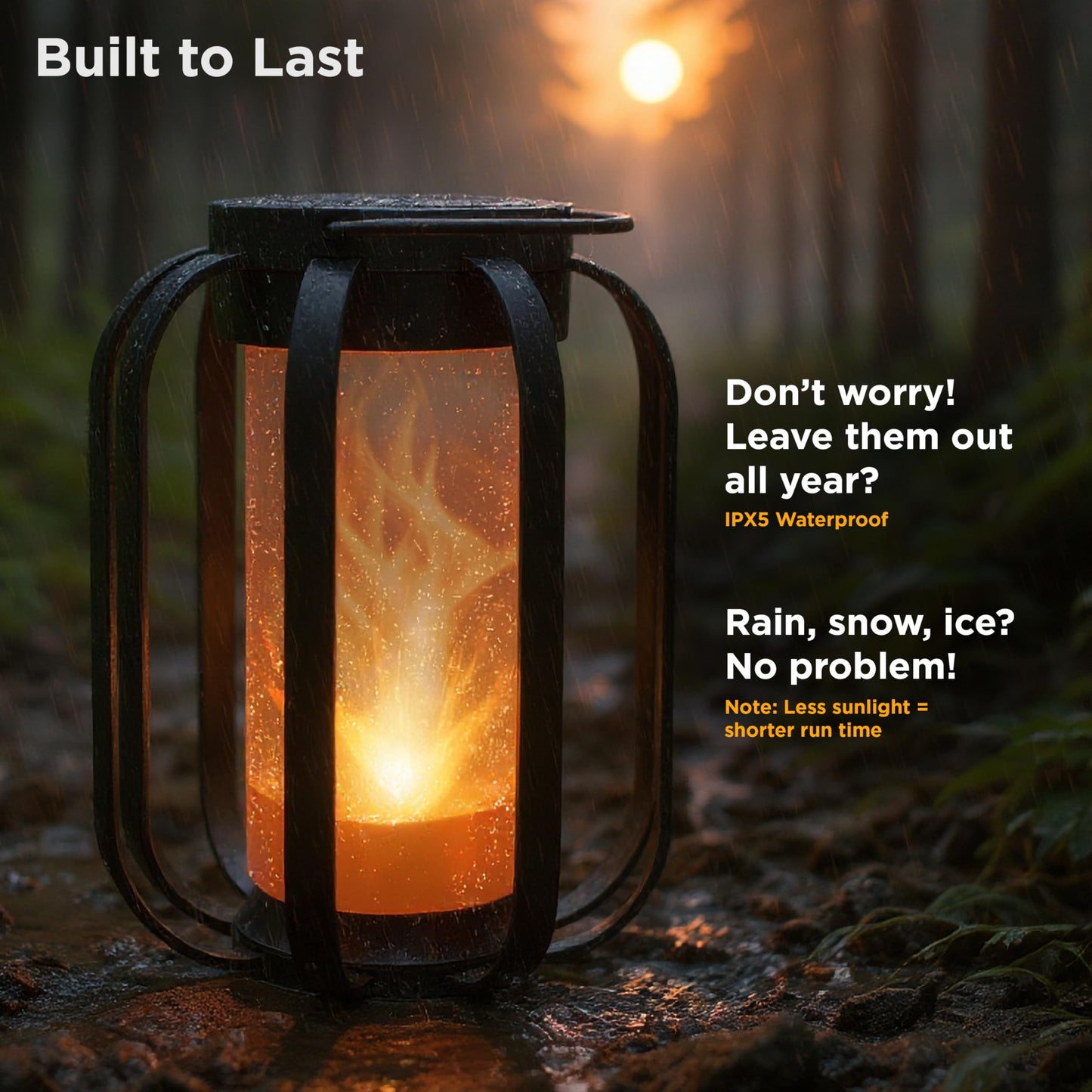 FoxFlame Modern Solar Lanterns Outdoor Waterproof-Patented Flickering LED Flame Effect,IP65 Waterproof,Matte Black Finish,Hanging Solar Lights for Outside for Patio,Garden,Porch,Outdoor Decor(1Pack)