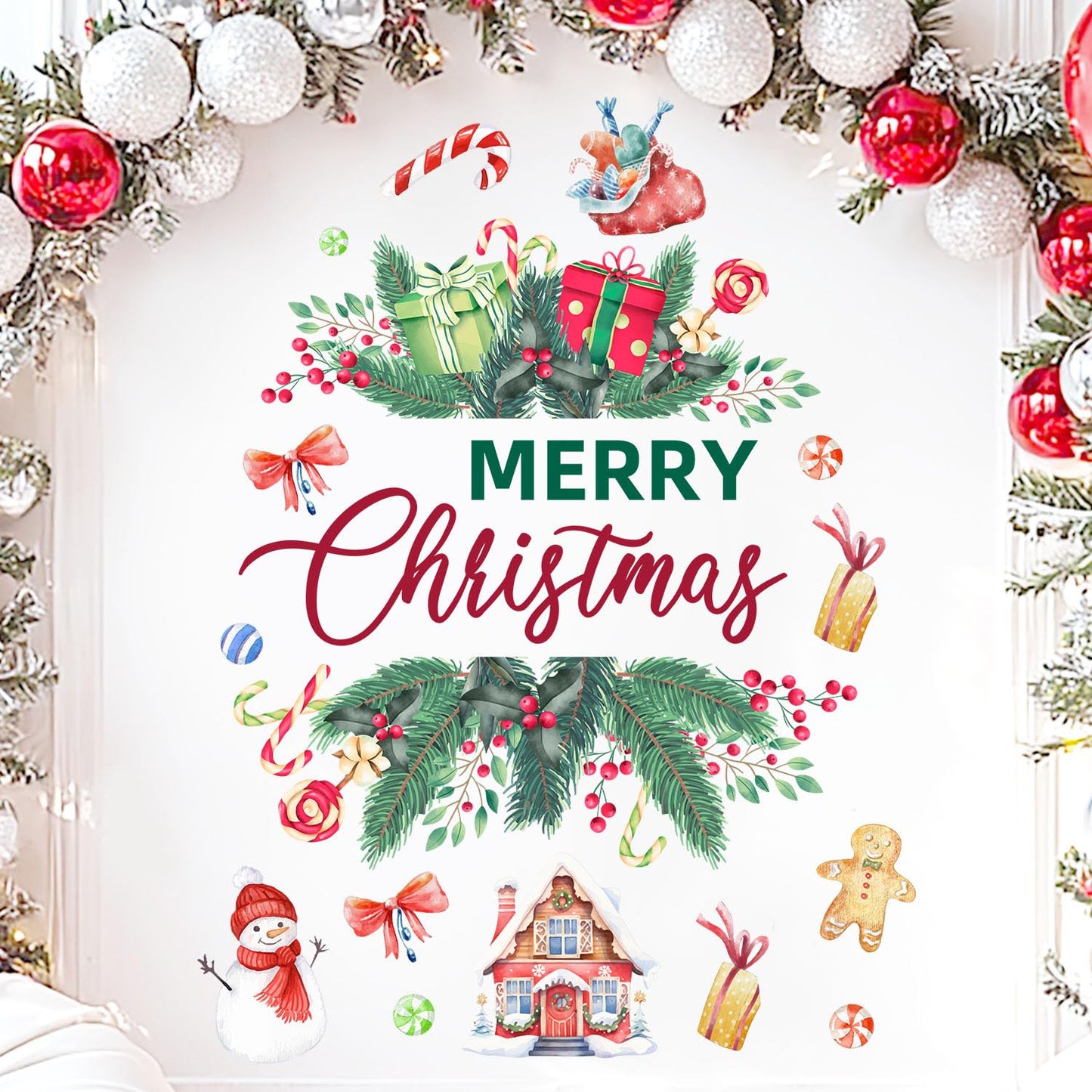 Merry Christmas Wall Decals Stickers Holiday Party Backdrop Decorations Festive Arch Backdrop Home Decor Christmas Photography Background Stickers for Living Room Nursery Home