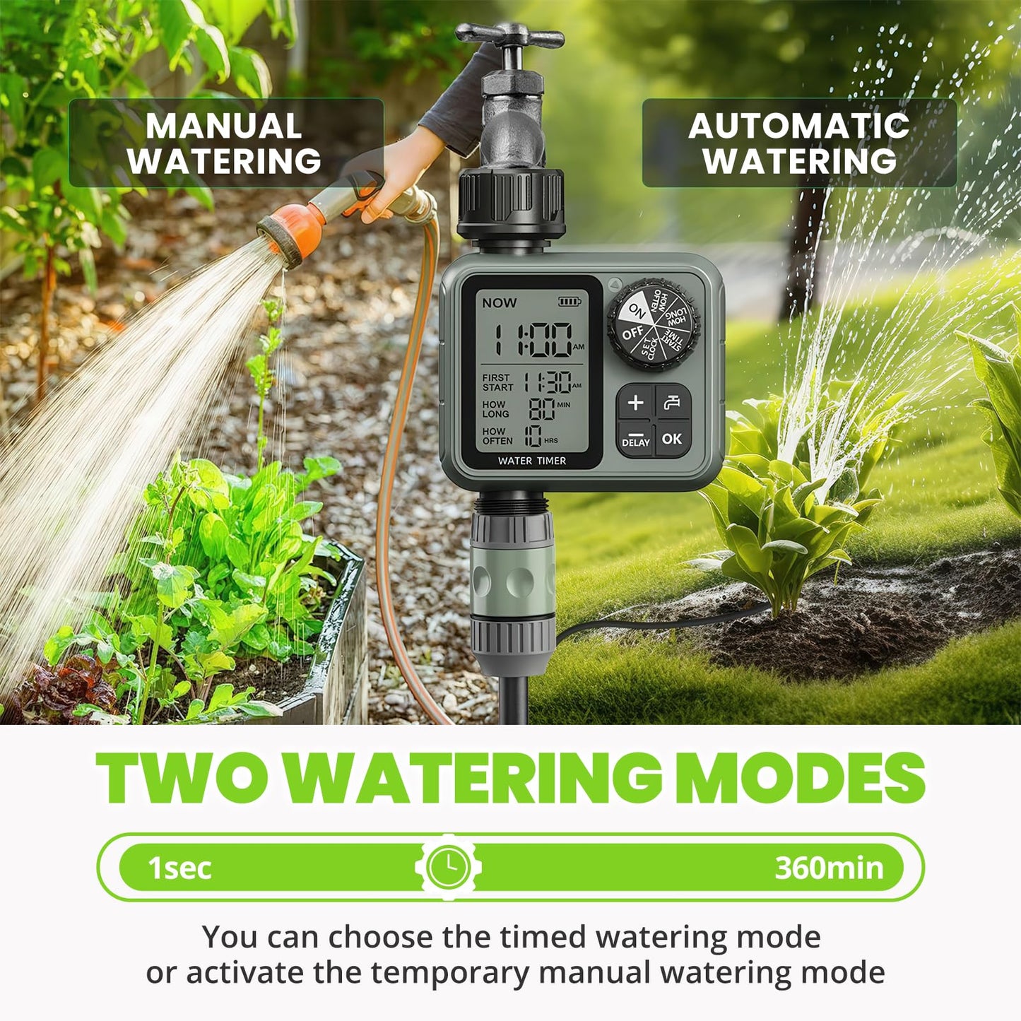 Curety Sprinkler Timer for Garden Hose, Irrigation Water Timer with Rain Delay, Automatic Manual Watering for Lawn Yard Outdoor Drip Irrigation System