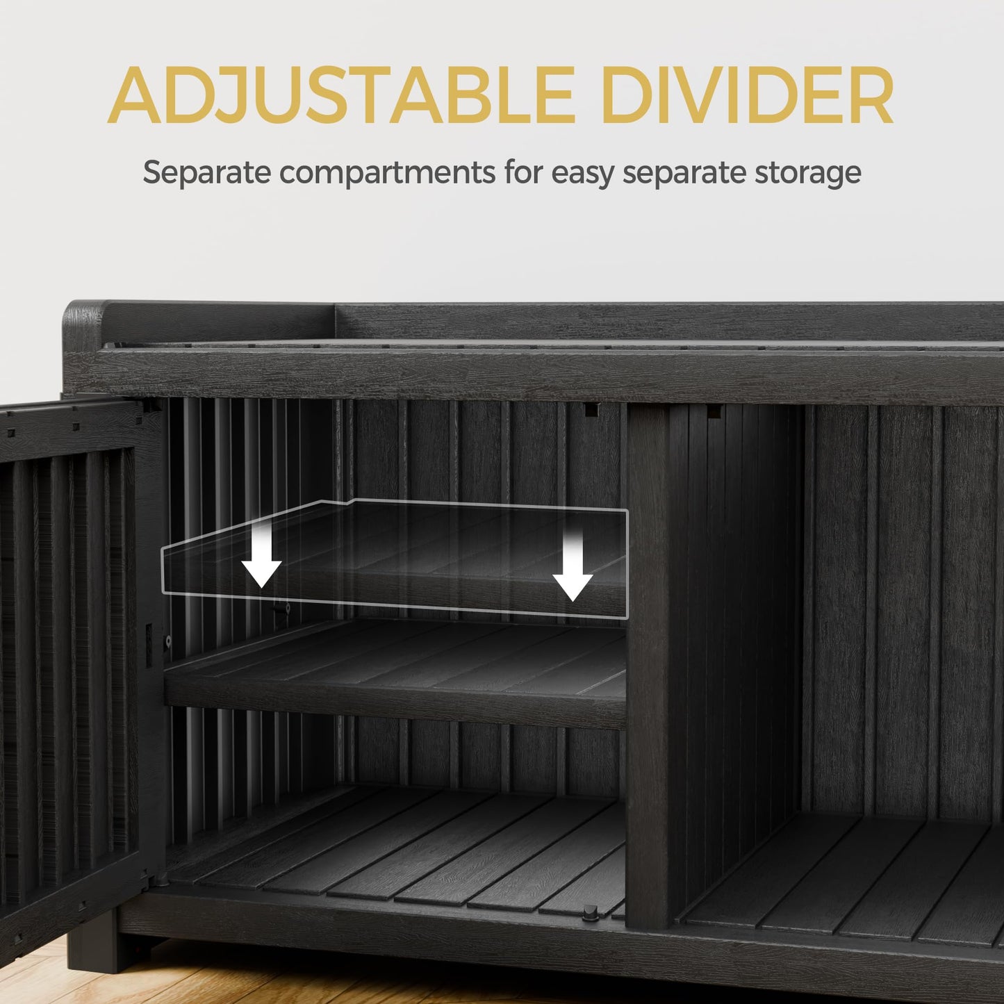 Trygoal Storage Bench - Waterproof Resin Shoe Bench with Adjustable Shelves - Indoor & Outdoor Use, 2 Doors Entryway Bench with Hidden Storage Space - Storage Cabinet for Bedroom, Hallway, Black