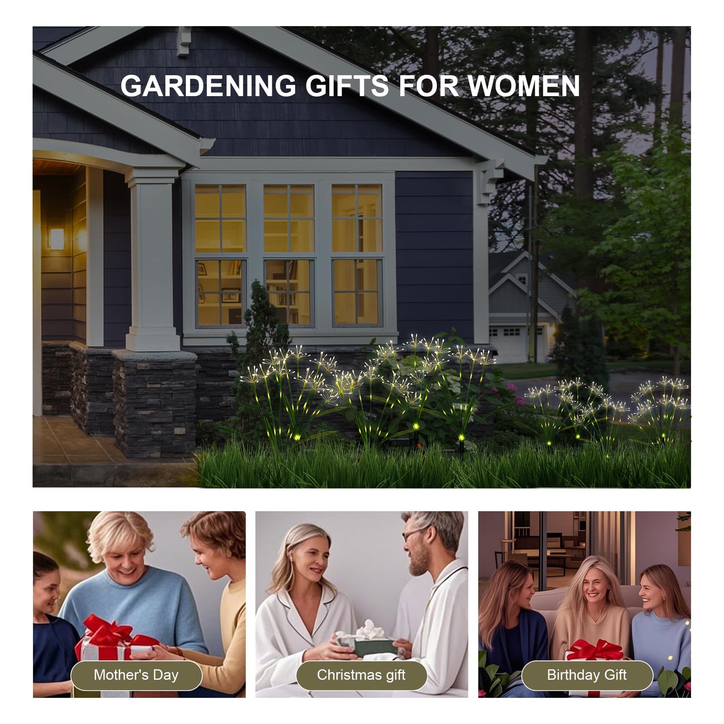 Putuzmic Solar Garden Lights Outdoor: Waterproof 2-Pack DIY Decorative Firework Lights with 2 Modes for Yard Patio Pathway Outside Fairy Decor - Gifts for Women Mom Mothers Day Warm White