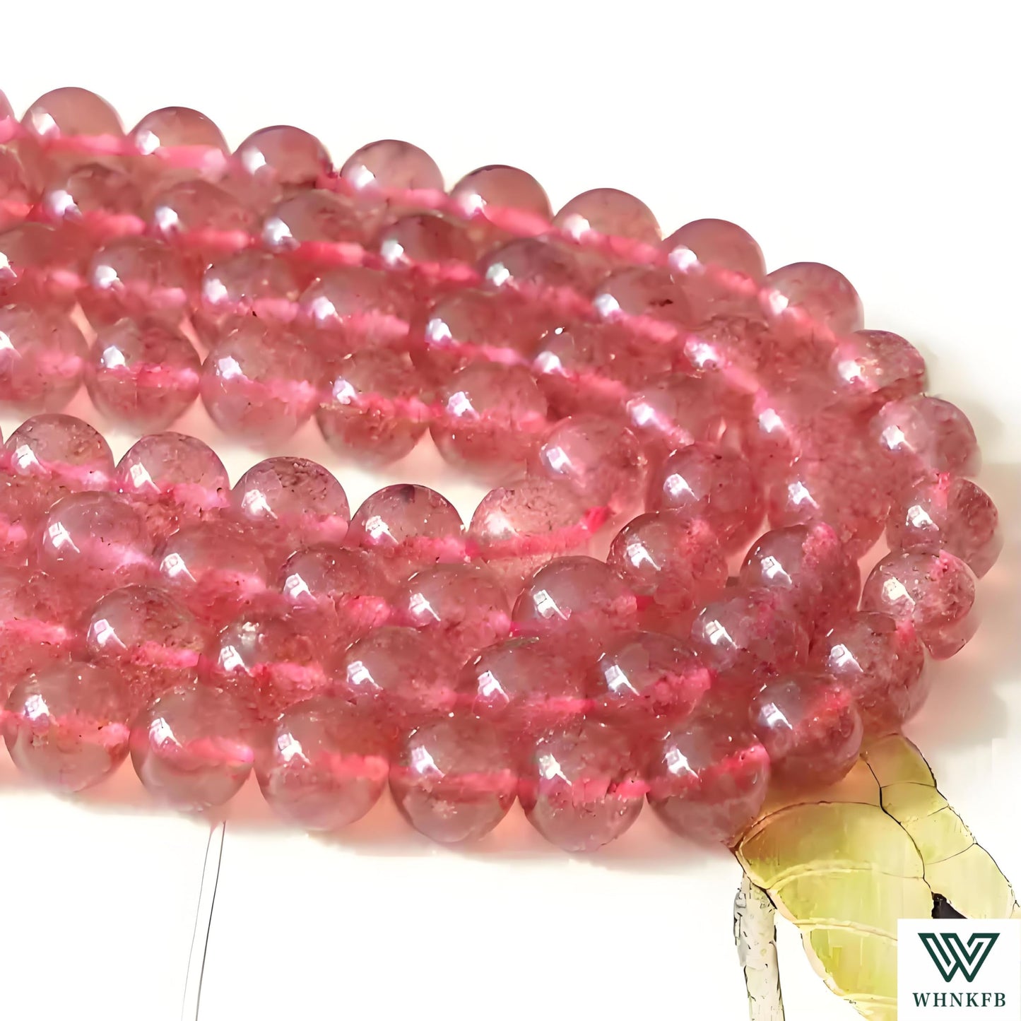 WHNKFB 10mm 50PCS Natural Strawberry Quartz Round Beads, Loose Crystal Beads with Strawberry Seed-Like Contents for Jewelry Making Craft - 6mm 8mm 10mm Options with Free Elastic Cord