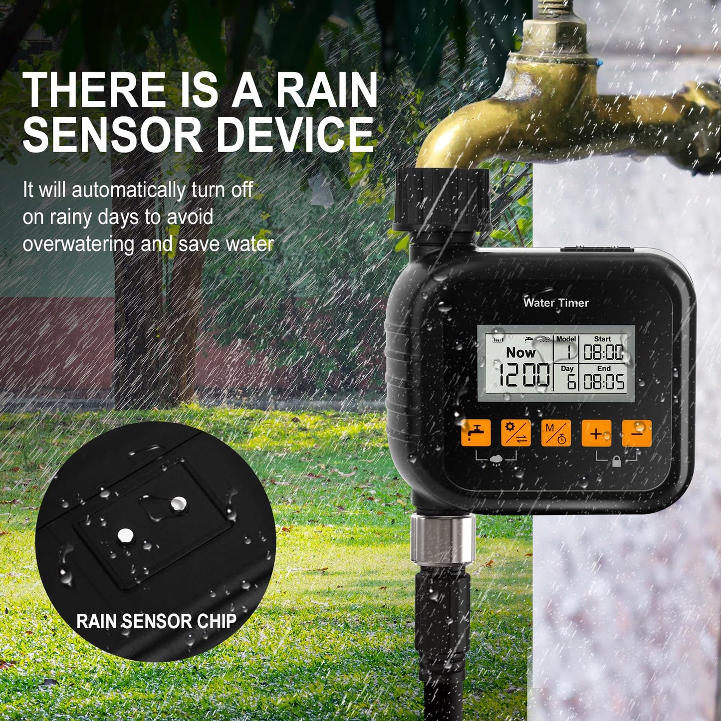 Sprinkler Timer, Water Hose Timer for Garden and Outdoor Irrigation, Garden Irriration System Controller with Rain Sensing.