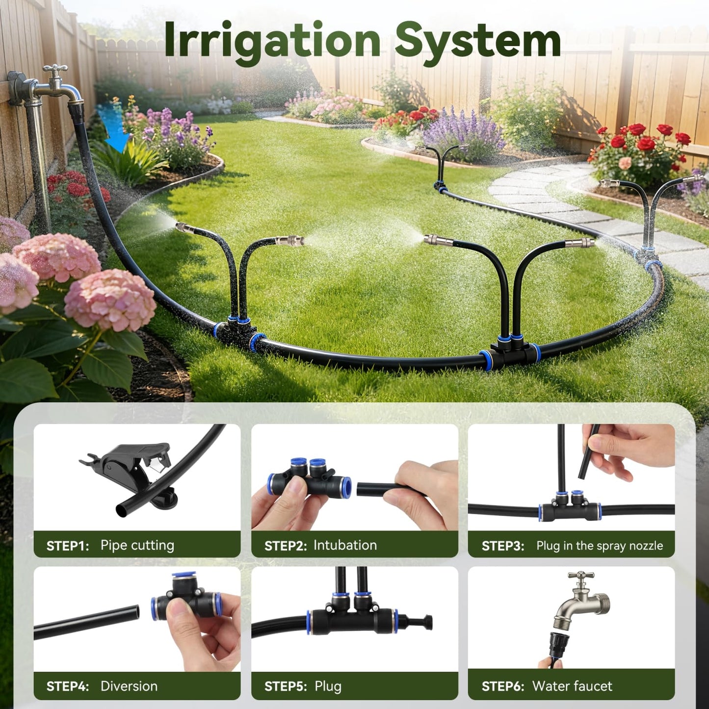 50Ft 1/2" Tubing High-Flow Drip Irrigation System, 360° Adjustable Garden Watering System with 30 Nozzles, Dual-Side Watering Kit for Raised Beds, Greenhouses & Efficient Plant Irrigation