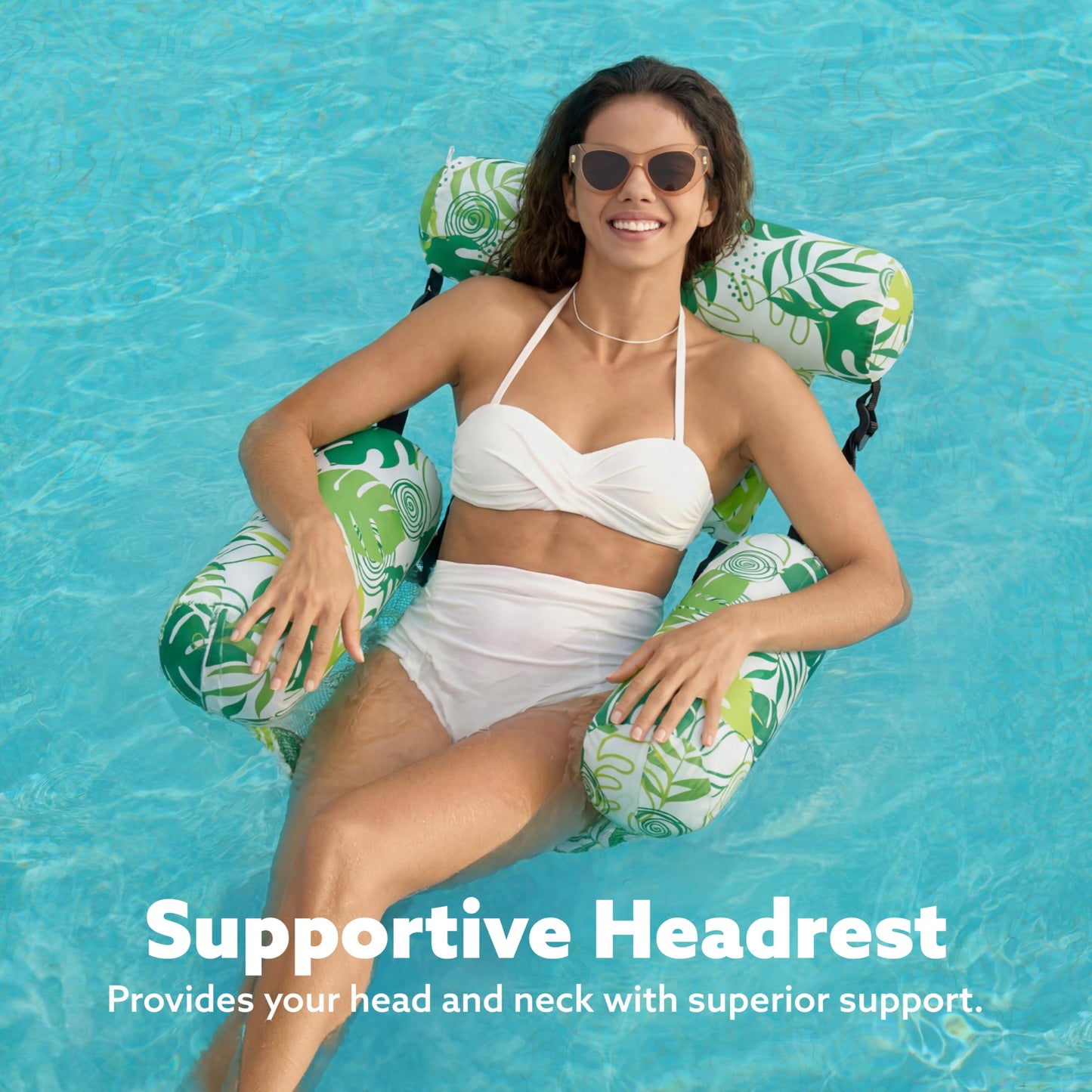 SLOOSH Inflatable Pool Floats Adult, 2 Packs Floating Lounge Chairs,Blow up Pool Noodles for Adult Heavy Duty,Floating Chair for Party Summer Water Beach Lake Fun,Summer Leaves-Green,Blue