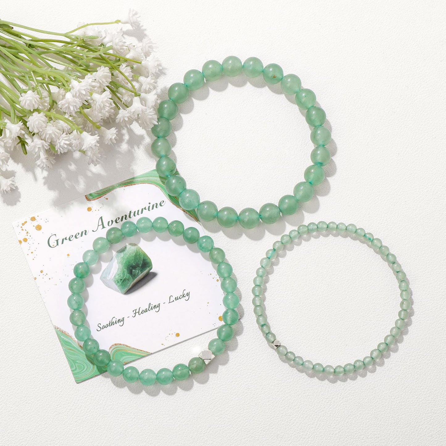 Raicegs 4MM Aventurine Beaded Bracelets Healing Crystal Bracelet for Women Men Natural Stone Handmade Stretch Bracelet Reiki Spiritual Jewelry