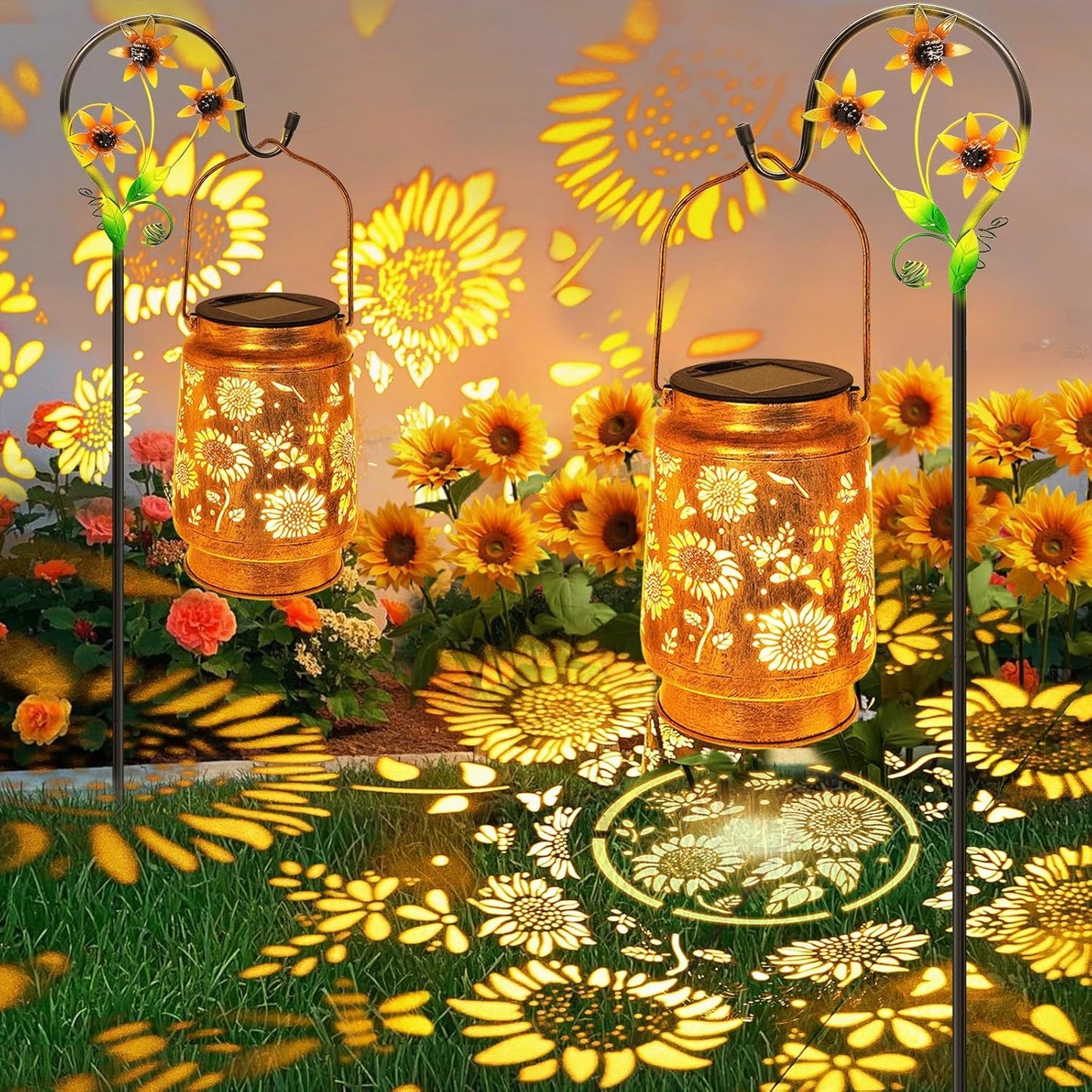 Sunflower Solar Lanterns Outdoor with Shepherd Hook, Birthday Gift Mothers Day Gift for Women Mom Grandma Wife Daughter, Waterproof LED Hanging Lights, Decor for Yard Garden Patio Porch Lawn Tabletop