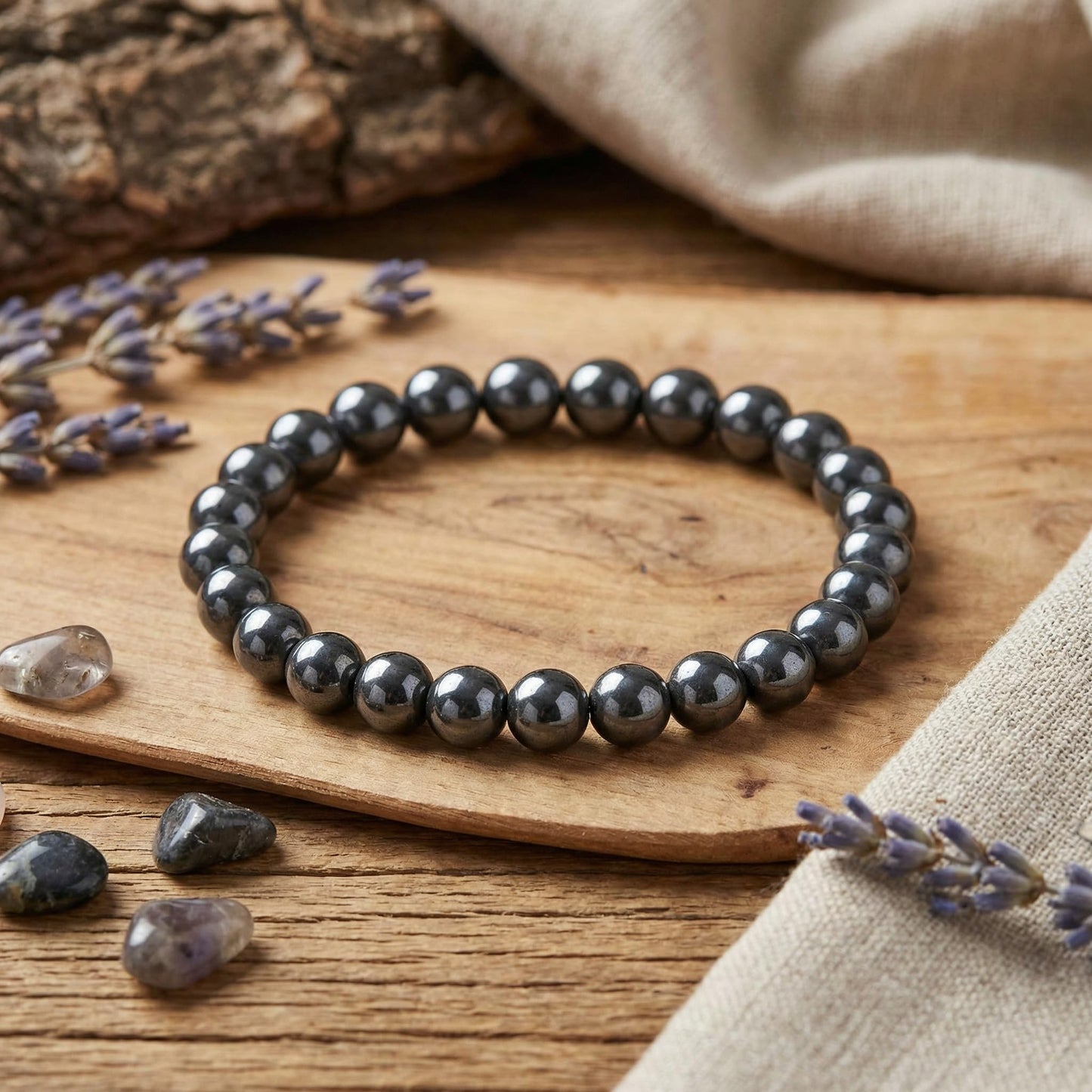 Yochus 60pcs Black Hematite Beads，6mm Healing Power Natural Stone Round Loose Beads for Jewelry Making Earring Necklace DIY Crafts