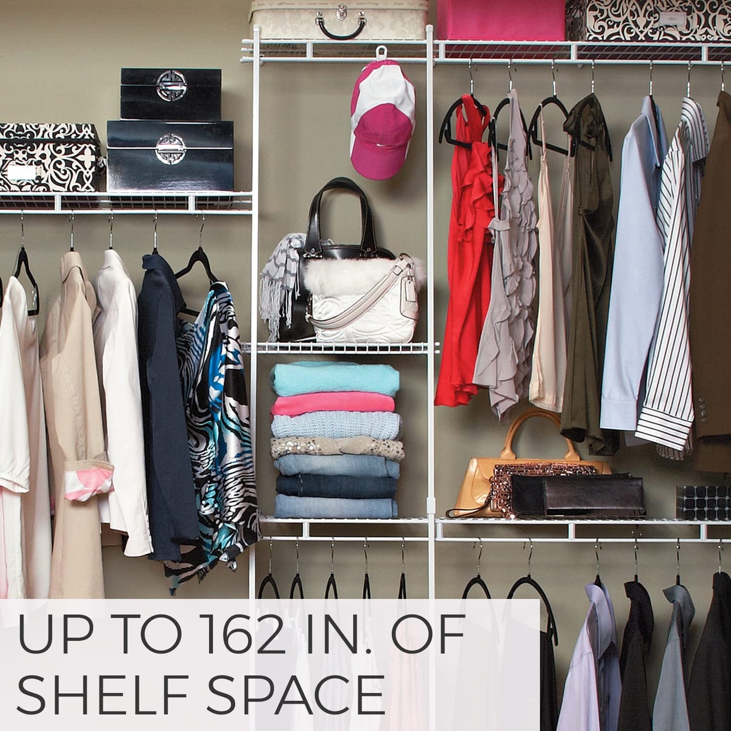 ClosetMaid Wire Closet Organizer System, Adjustable from 5 to 8 Ft., with Shelves, Hardware, Durable Steel, Fixed Mount Installation, White