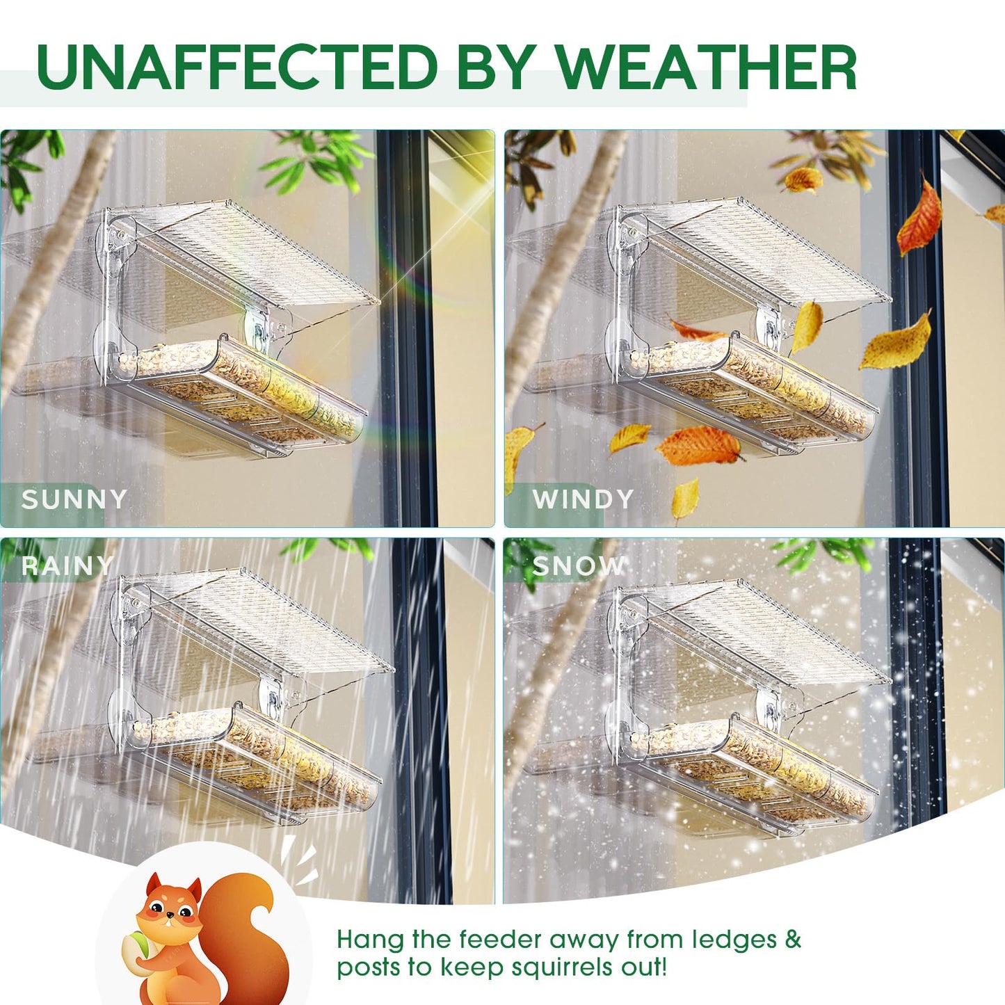 SUNALLY Window Bird Feeder for Outdoors, Clear Bird Feeders Window Mounted with Strong Suction Cups, Transparent Birds House Outside Wild Watching for Garden, Yard, Elderly Kids Viewing
