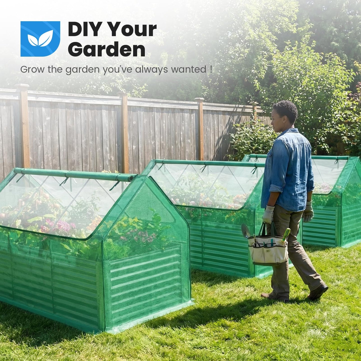 Quictent Raised Garden Bed Galvanized Raised Beds for Gardening Vegetables with Cover 8x4x2 ft Metal Planter Box Outdoor Use, Green