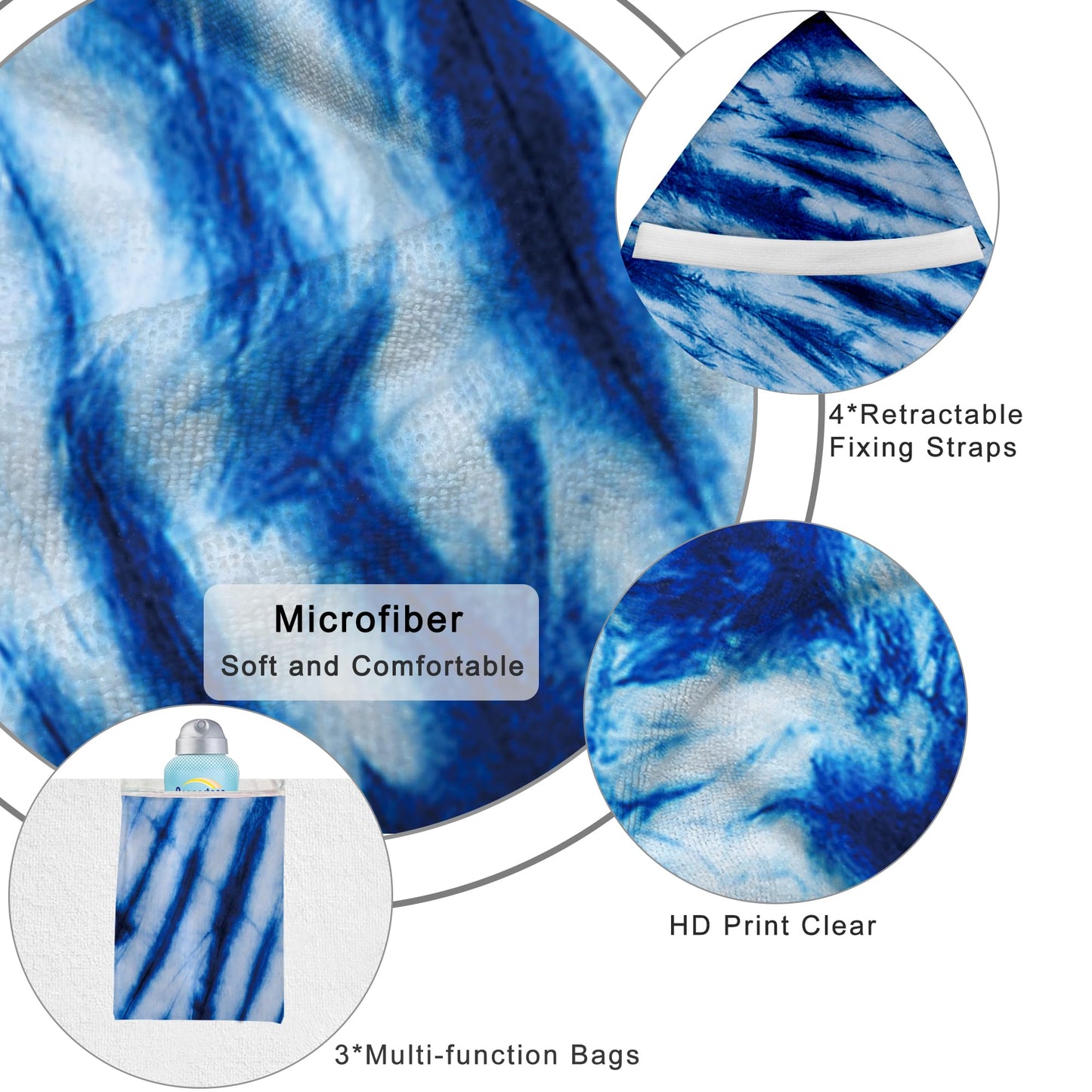 Lounge Chair Towel Cover (Pack of 2), Tie Dye Style Chaise Lounge Cover, Beach Chair Covers with Pockets for Pool Beach Garden Courtyard Outdoor Trips, 85 x30 in, Royal Blue