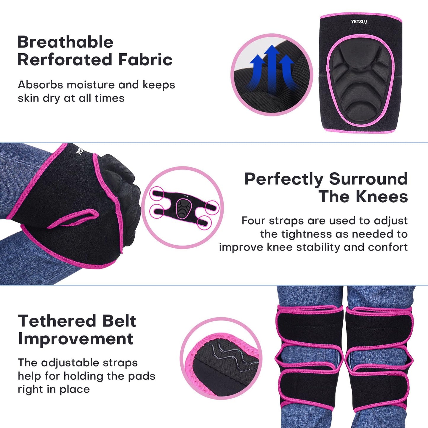 YKTSUJ Knee Pad Women Men for Gardening House Working, Floor and Carpet Cleaning, Construction Work, Cleaning Knee Pads With High Elastic Fabric Black with Pink Edge M