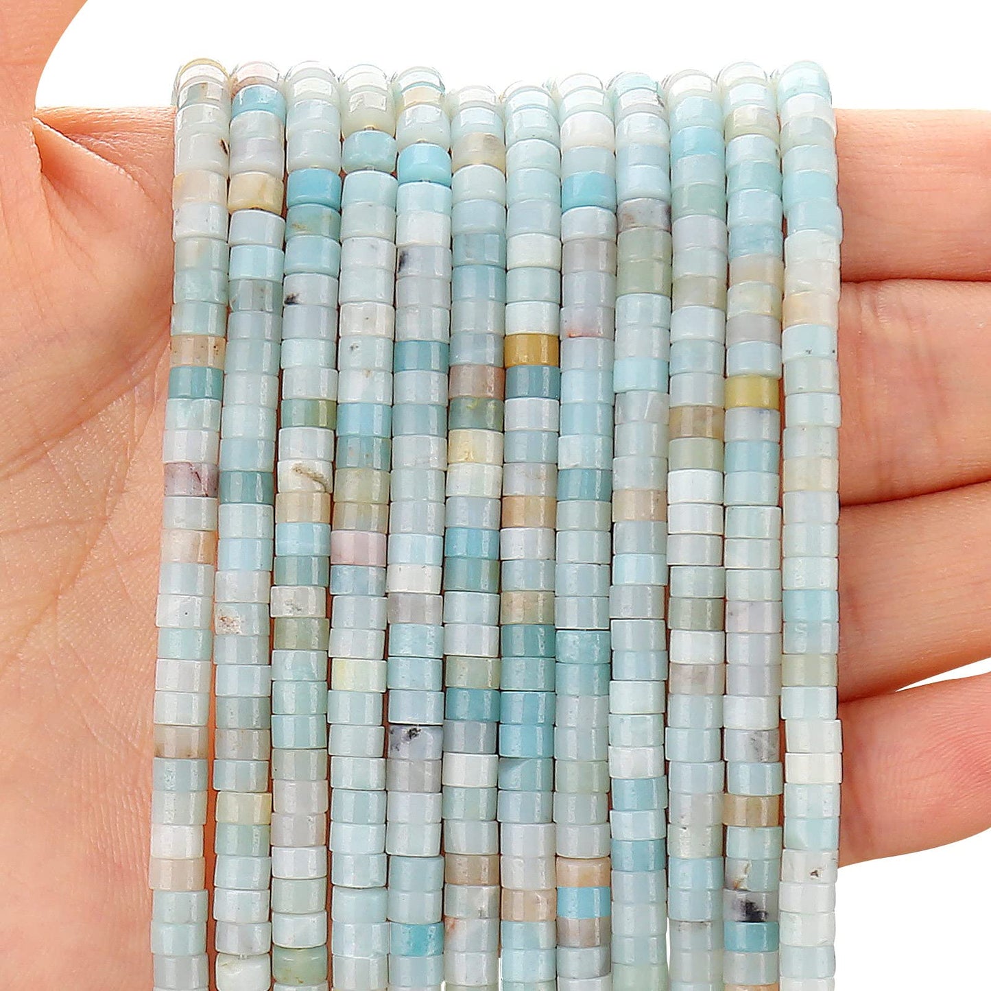 BONNY BOXX 150PCs Natural Amazonite Spacer Beads, Loose Semi Precious Flat Round Gemstone Heishi Disc Stone Beads for Beading Jewelry Making 4mm*2mm