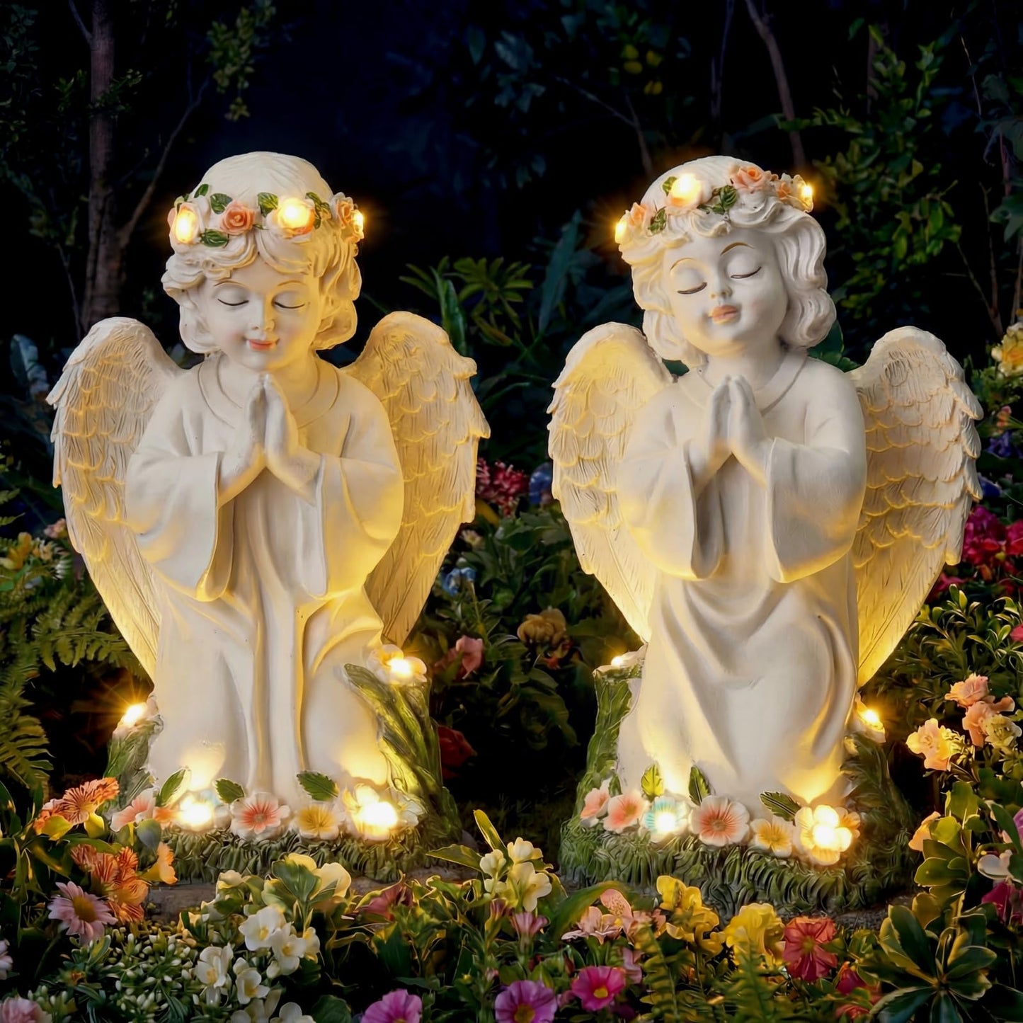 Amyhill 2 Pack Angel Garden Decor Statue Solar Outdoor Figurine Angel Gifts for Women Mom Grandma Light up Cherub Ornaments Outside Yard Lawn Patio Porch Sculpture Decorations